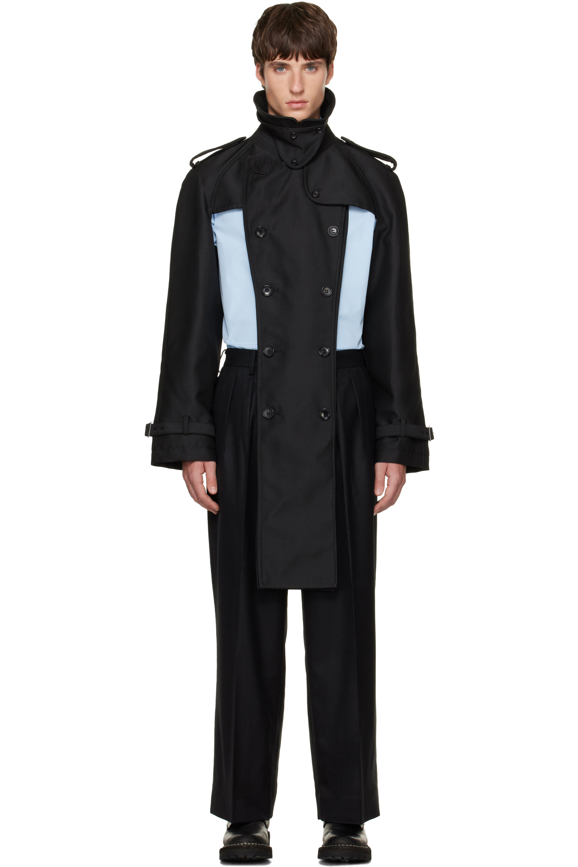 Comme des Garçons Homme Plus - Black Dobby Cloth Trench Coat