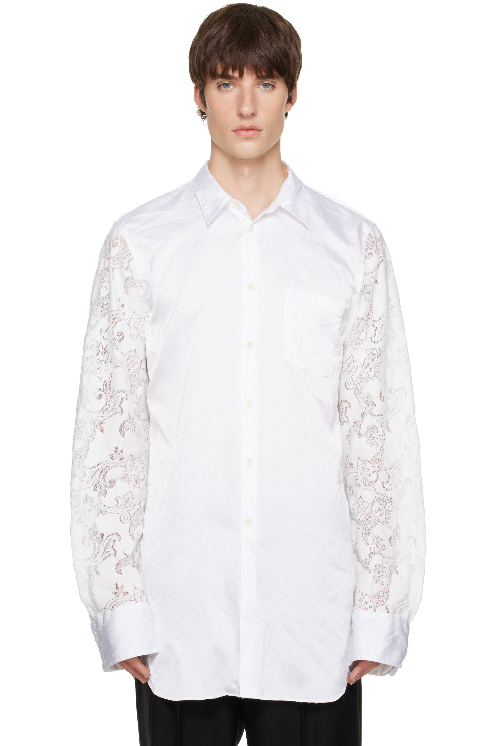 Comme des Garçons Homme Plus - White Satin Jacquard Dot Shirt