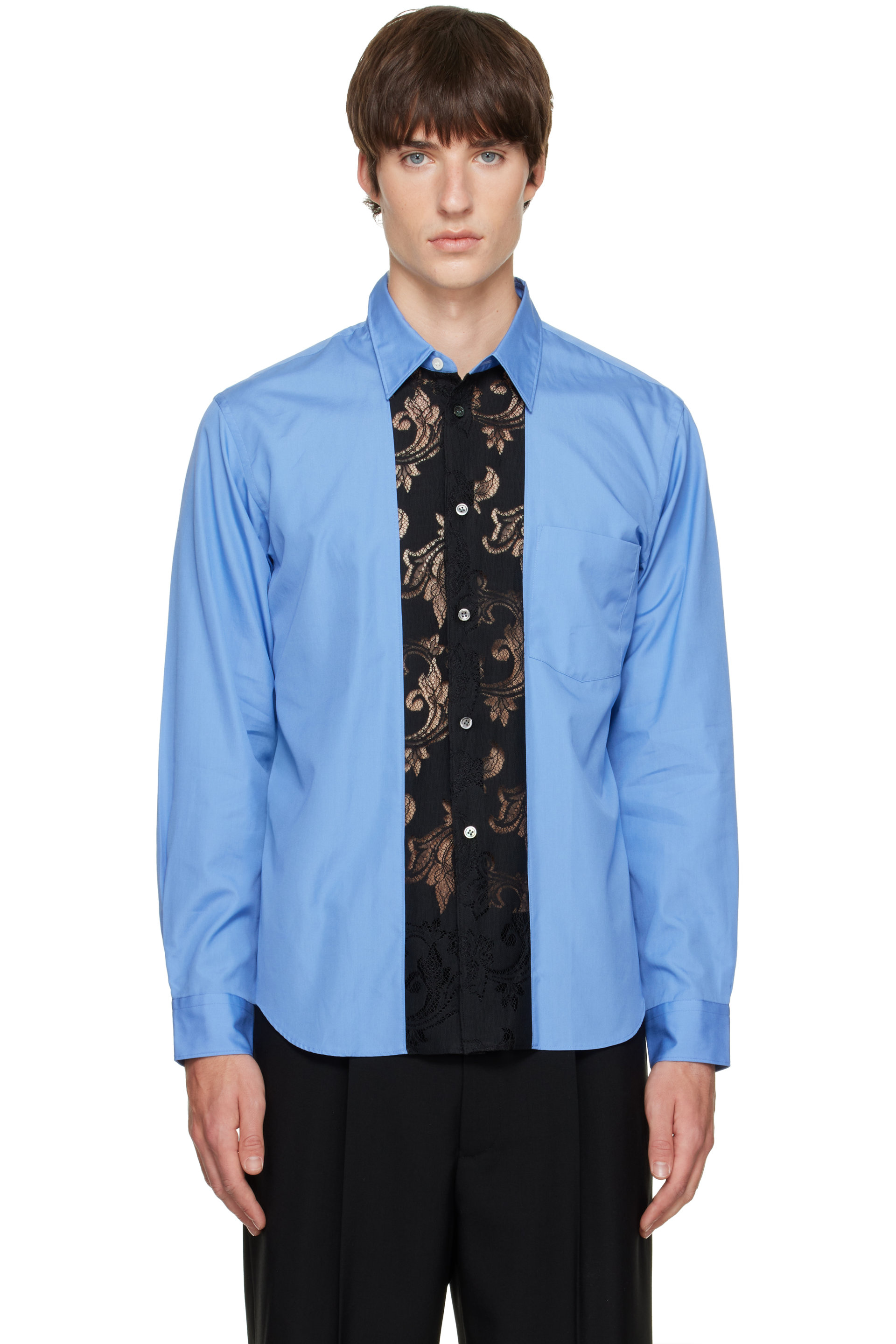 Comme des Garçons Homme Plus - Blue Poplin Lace Trim Shirt