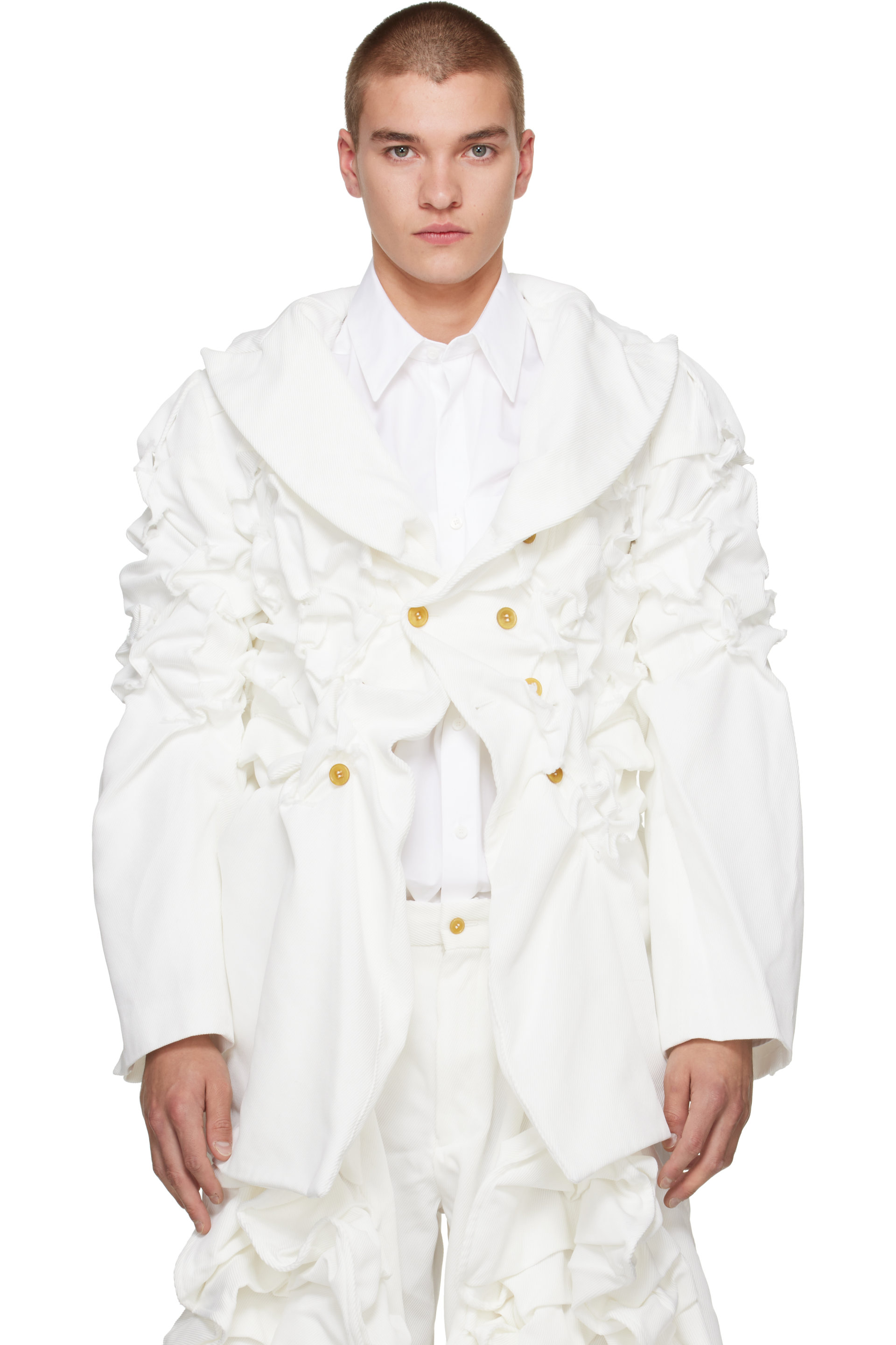 Comme des Garçons Homme Plus - White Polyester Heavy Kersey Blazer