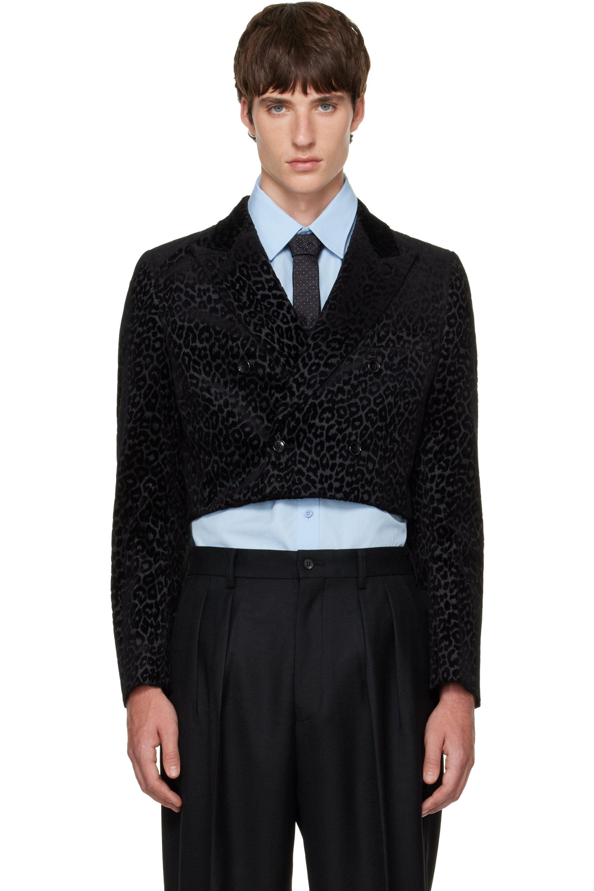 Comme des Garçons Homme Plus - Black Cotton Velvet Flocky Print Blazer