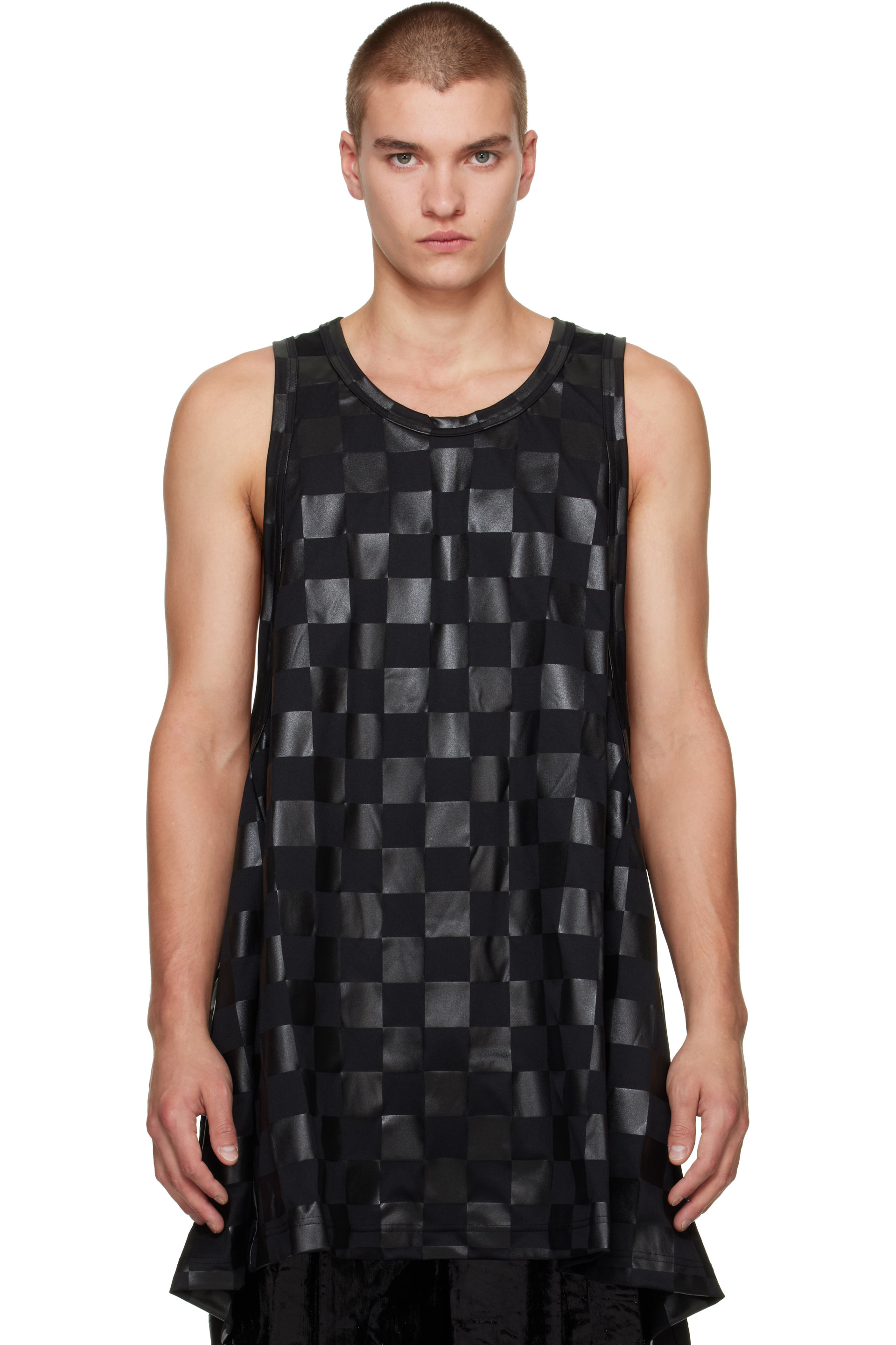 Comme des Garçons Homme Plus - Black Smooth Gloss Print Check Tank Top