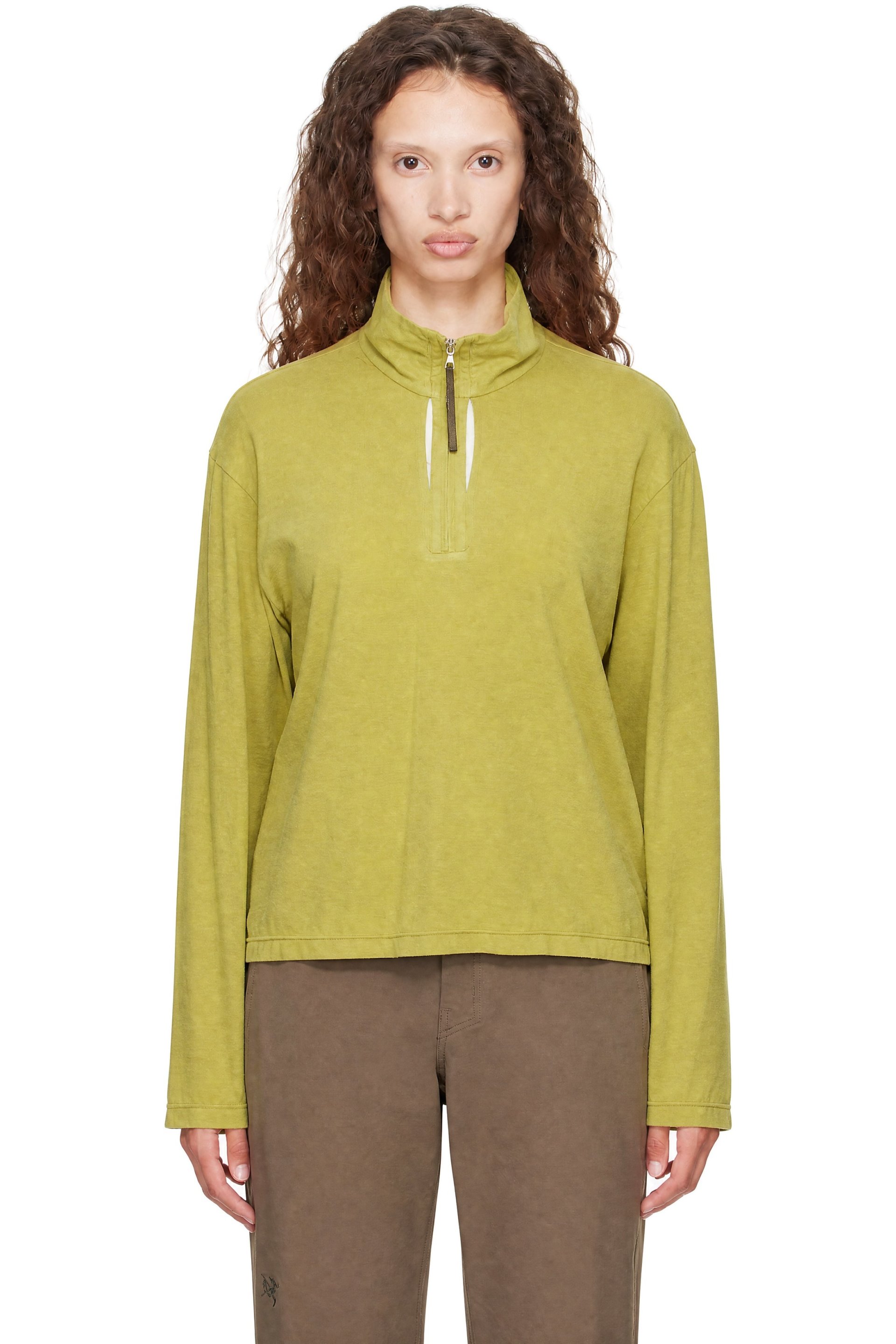 POST ARCHIVE FACTION (PAF) - Green Cut Out Half Zip Fleece Sweatshirt
