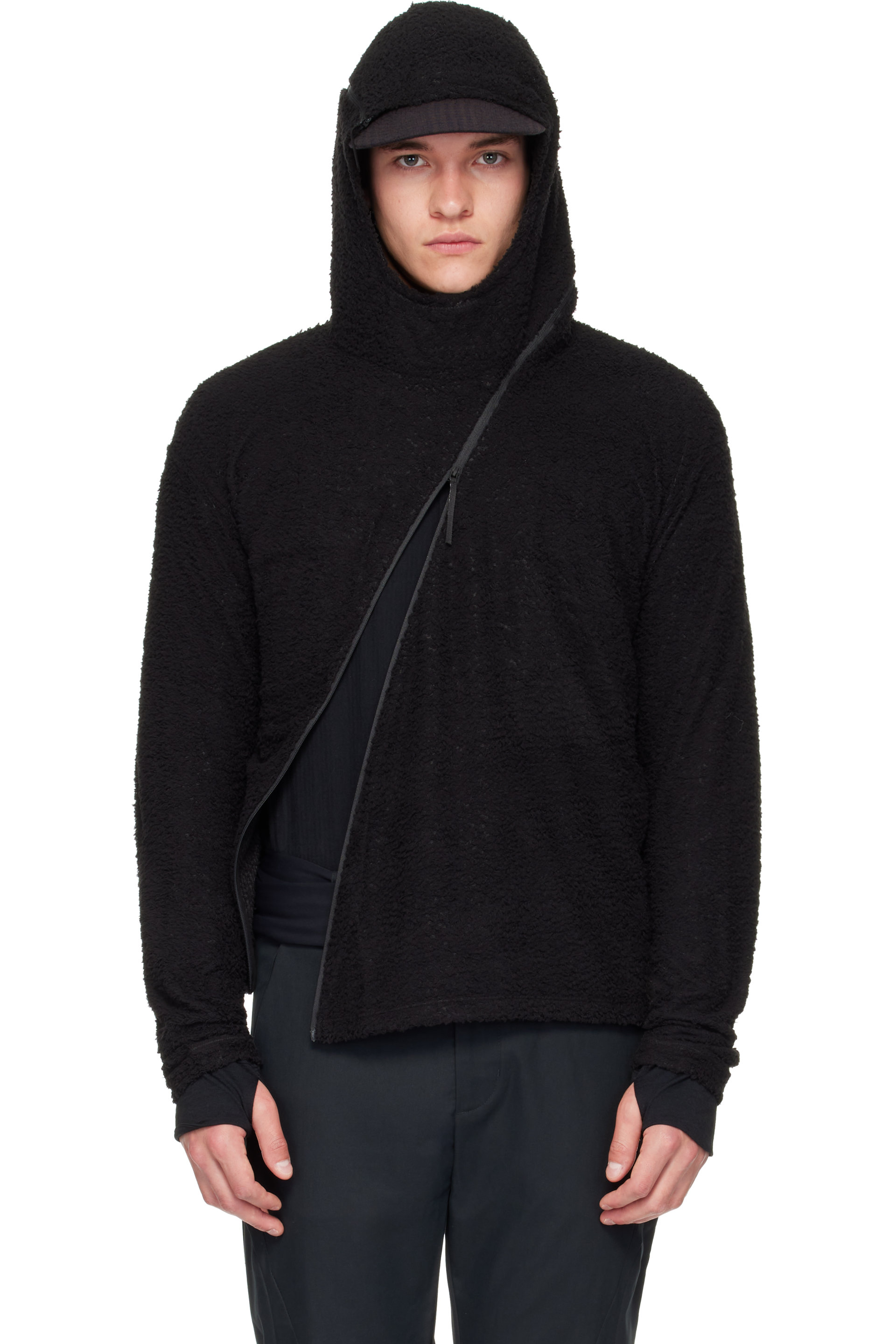 POST ARCHIVE FACTION (PAF) - Black Curved Fleece Hoodie