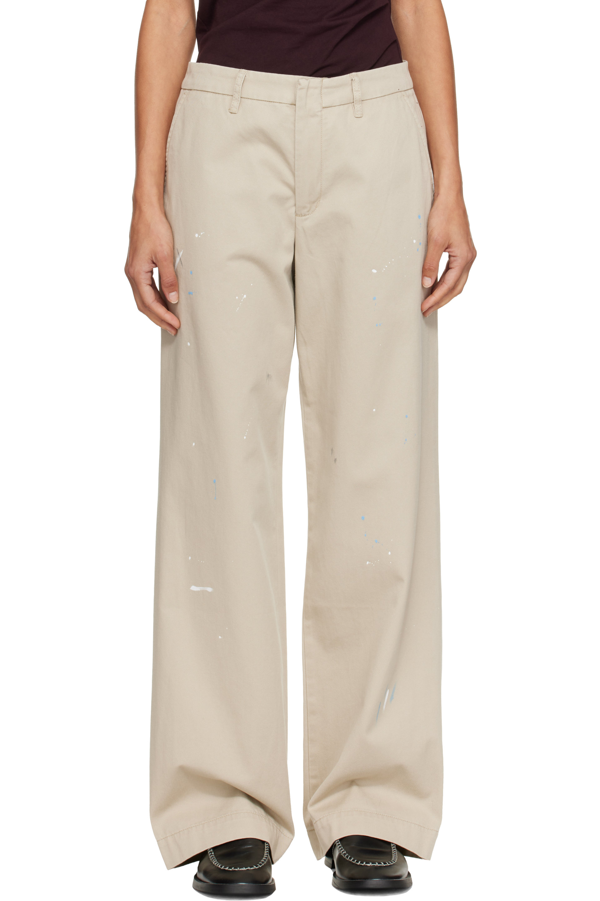 Still Here - Beige Straight Painter Slack Trousers