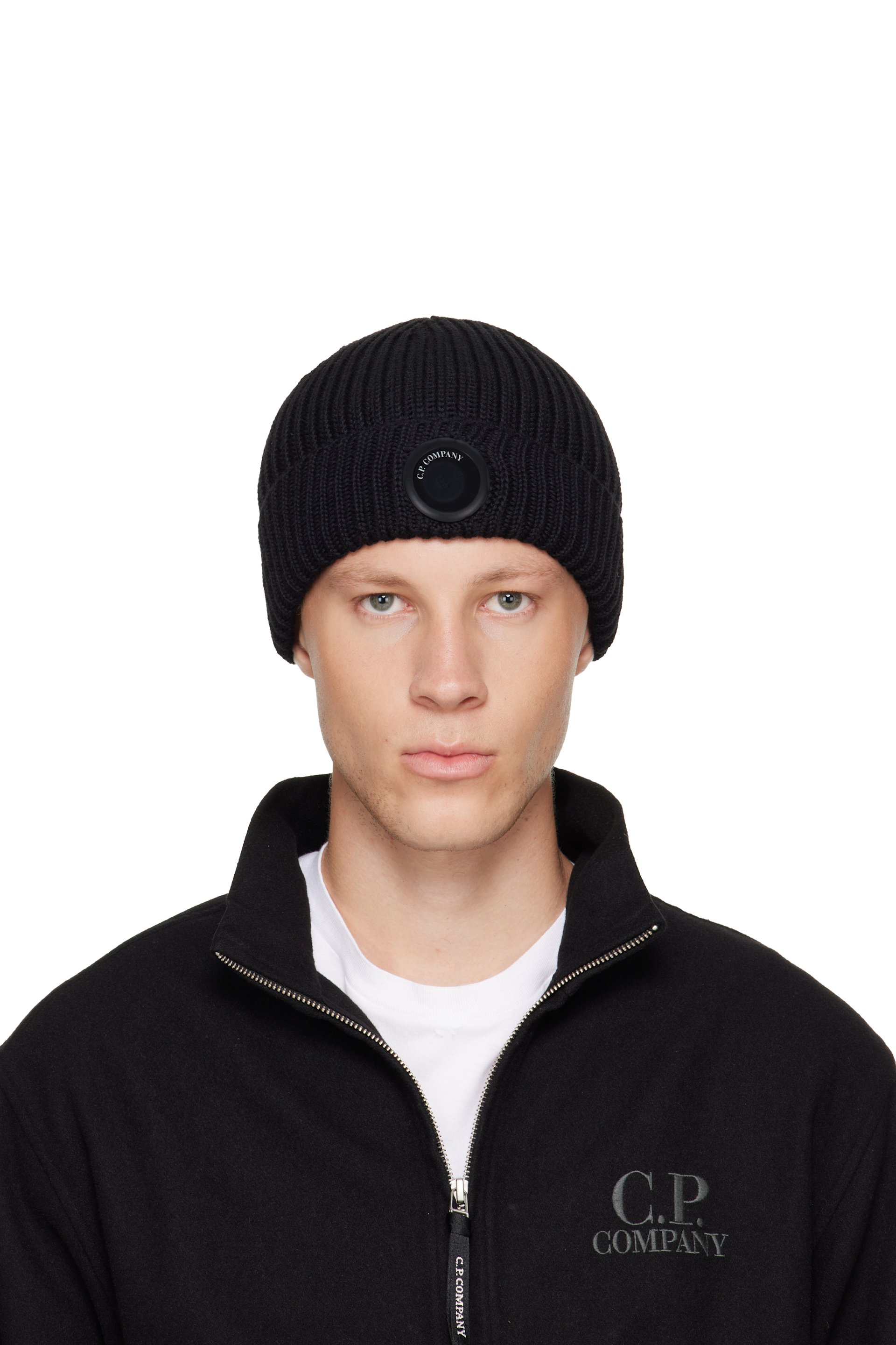 C.P. Company - Black Extrafine Merino Wool Lens Beanie