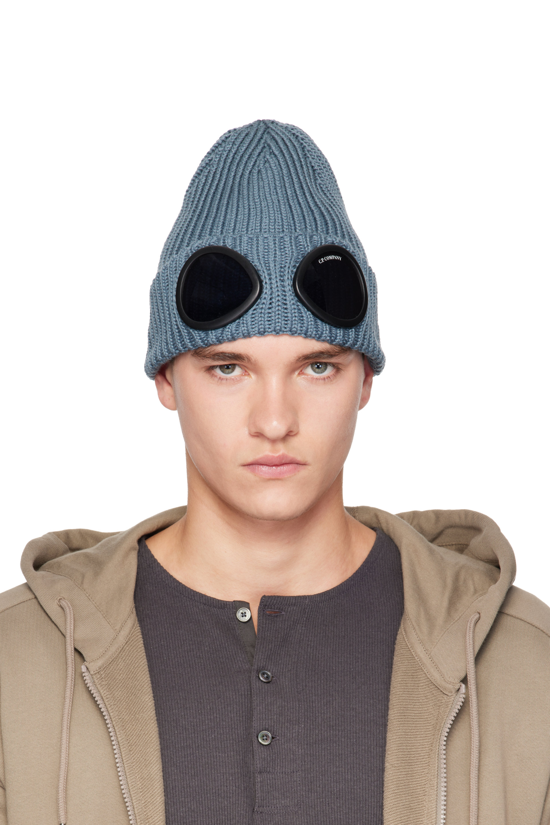 C.P. Company - Bonnet bleu en laine mérinos extrafine à verres