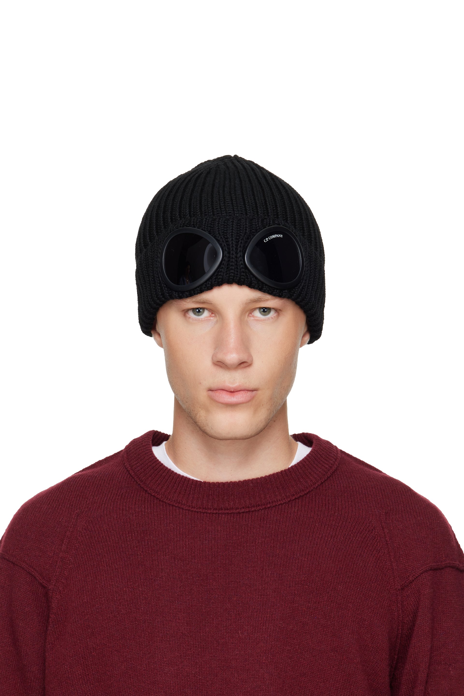 C.P. Company - Black Extrafine Merino Wool Goggle Beanie