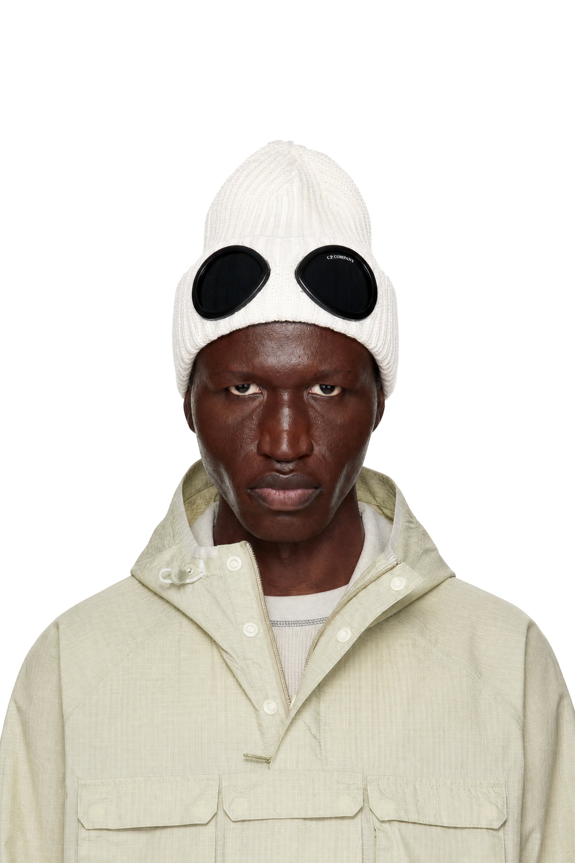 C.P. Company - White Extrafine Merino Wool Goggle Beanie