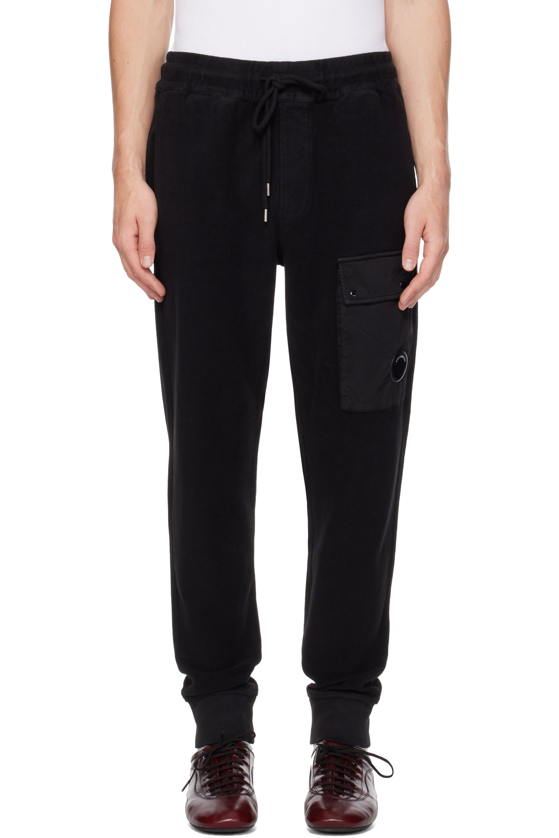 C.P. Company - Black Diagonal Fleece Lens Cargo Sweatpants