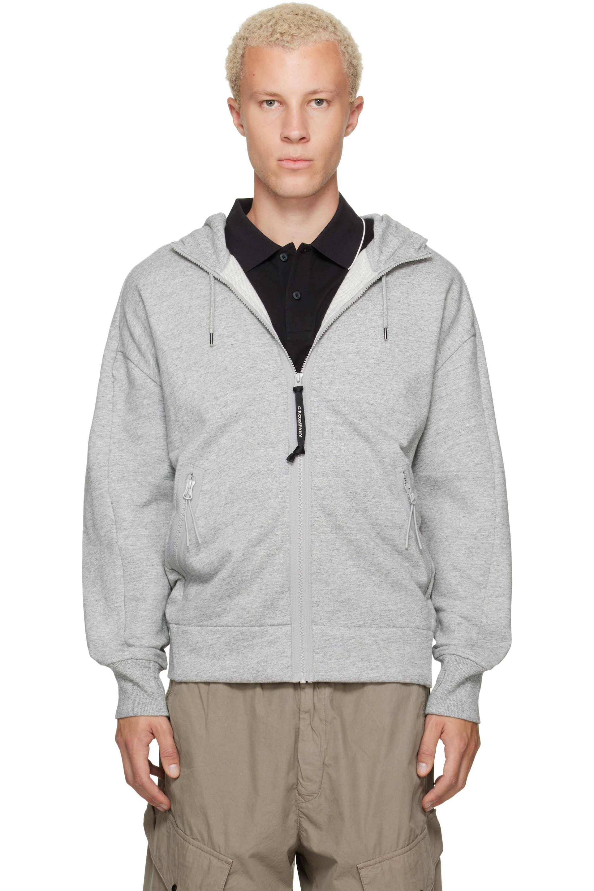 C.P. Company - Gray Diagonal Raised Fleece Goggle Hoodie