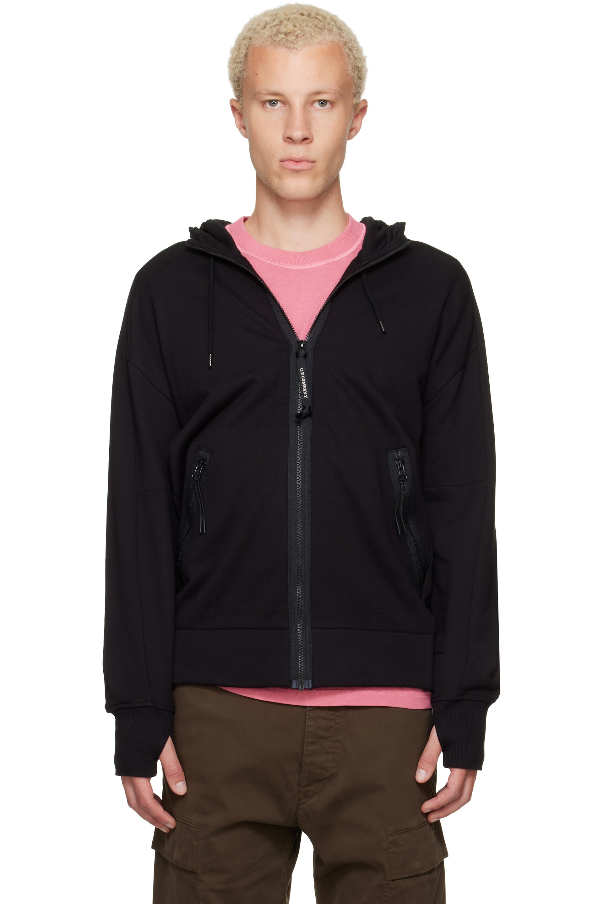 C.P. Company - Black Diagonal Raised Fleece Goggle Hoodie