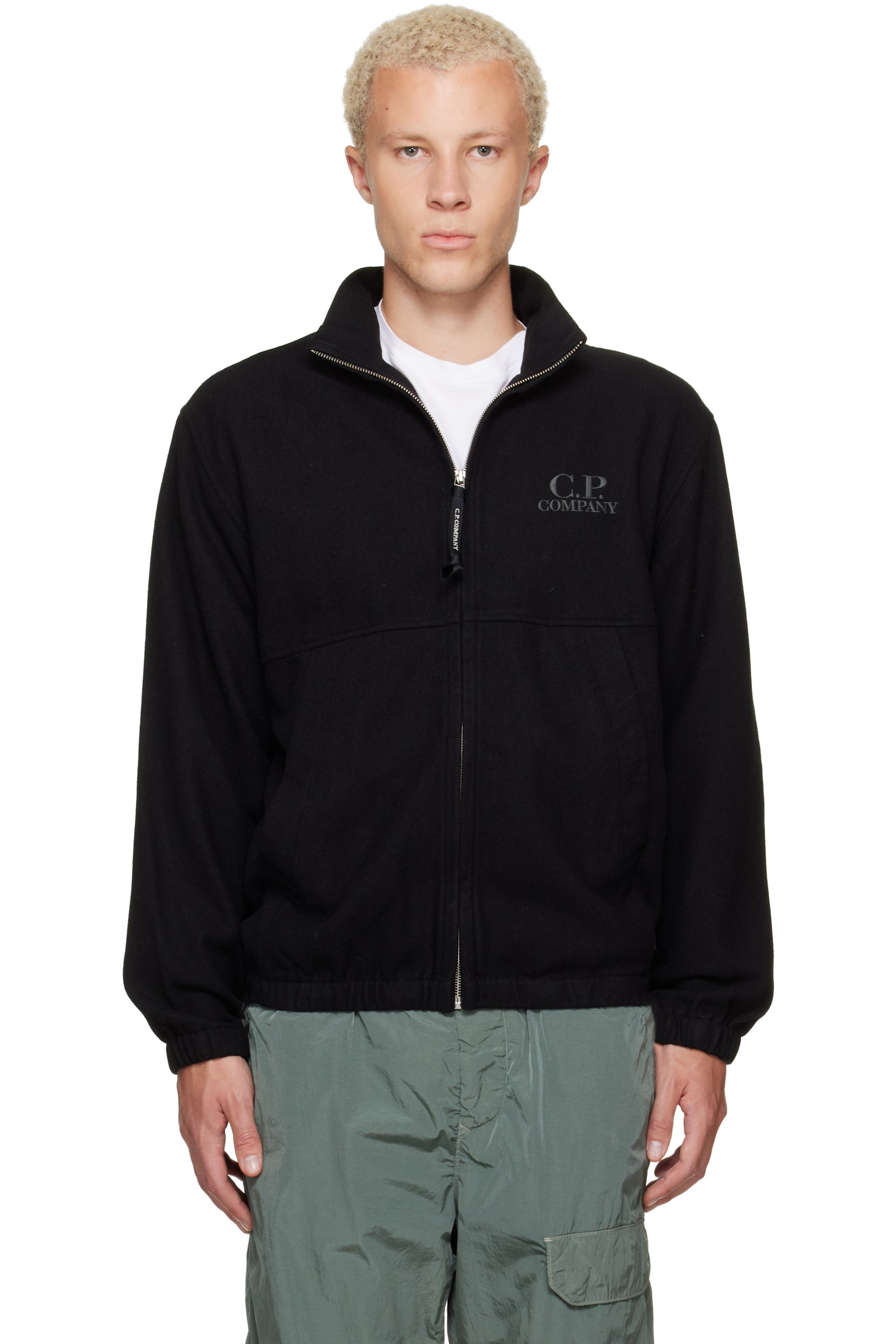 C.P. Company - Black Wool Fleece Open Sweatshirt