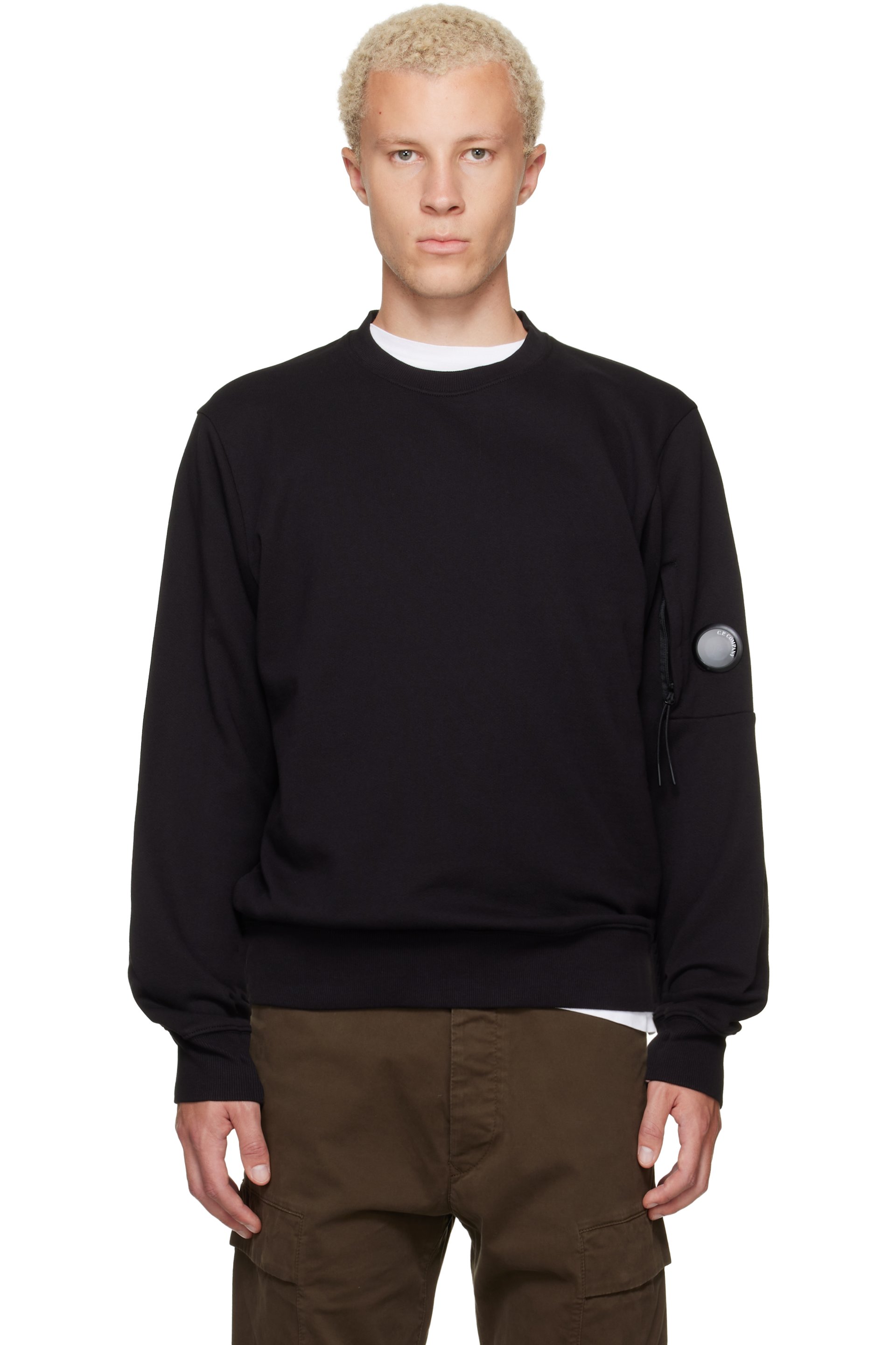 C.P. Company - Black Diagonal Raised Fleece Crewneck Lens Sweatshirt