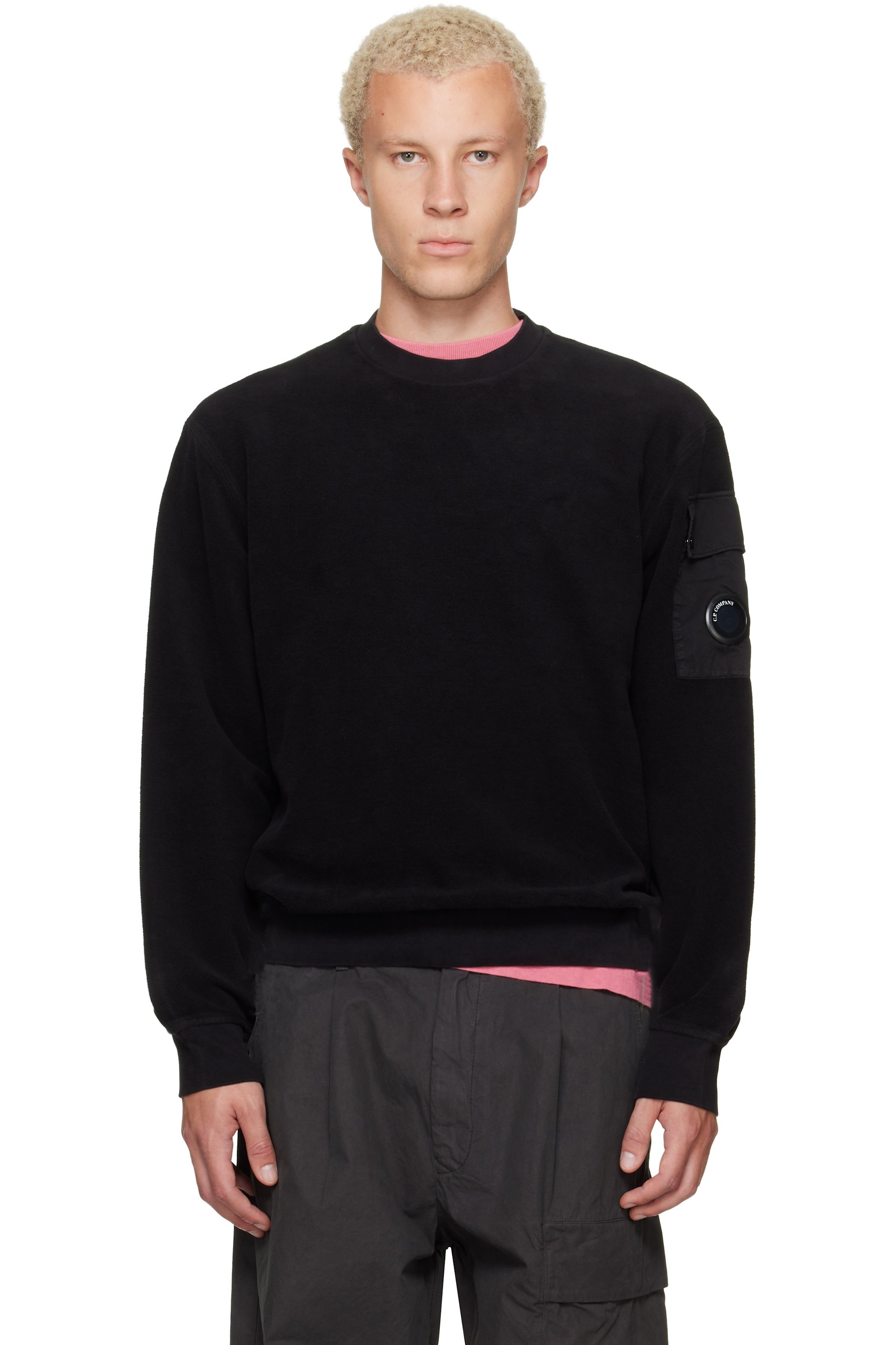 C.P. Company - Black Crew Neck Brushed Emerized Diagonal Fleece Sweatshirt