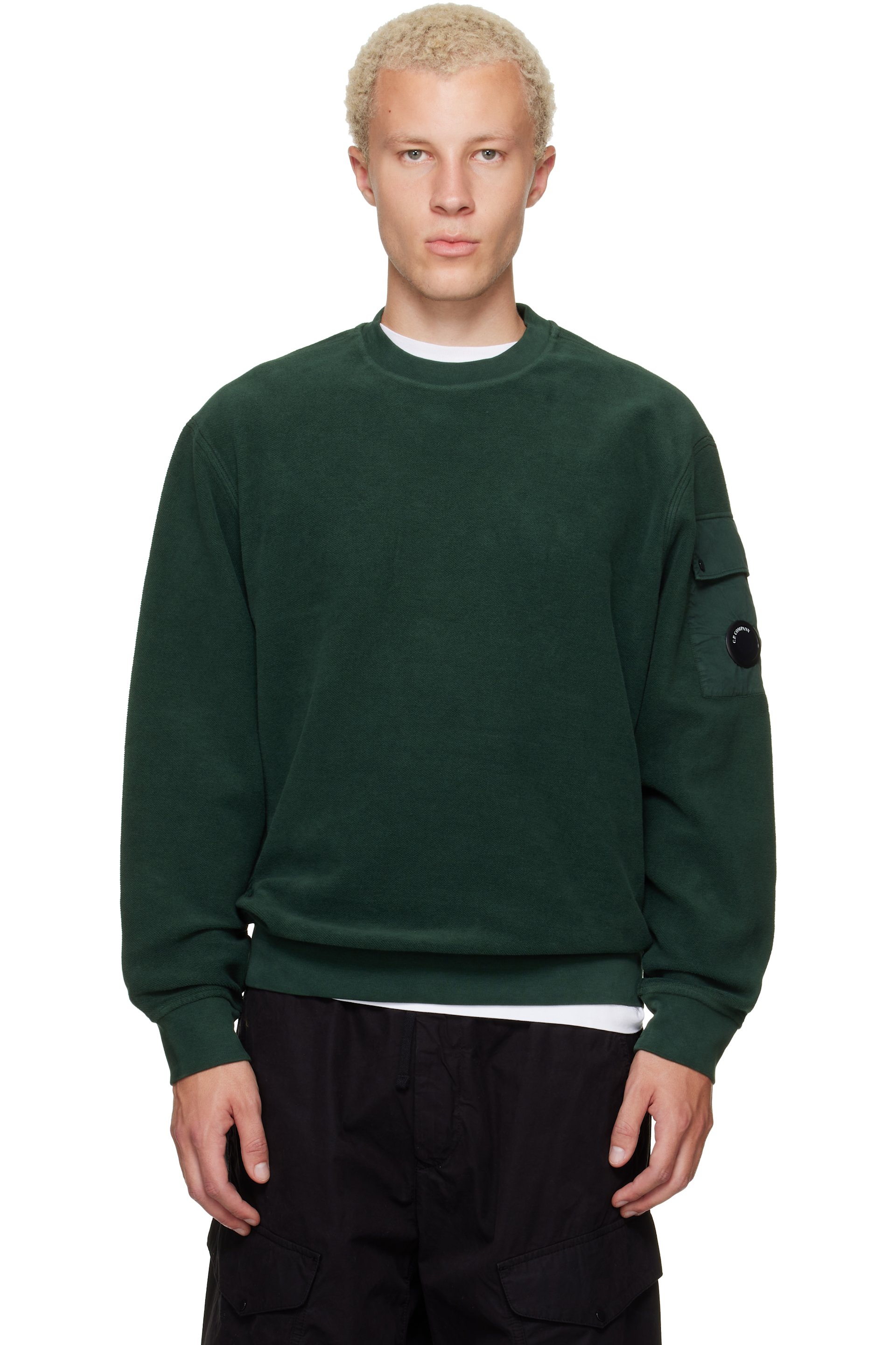 C.P. Company - Green Crew Neck Brushed Emerized Diagonal Fleece Sweatshirt