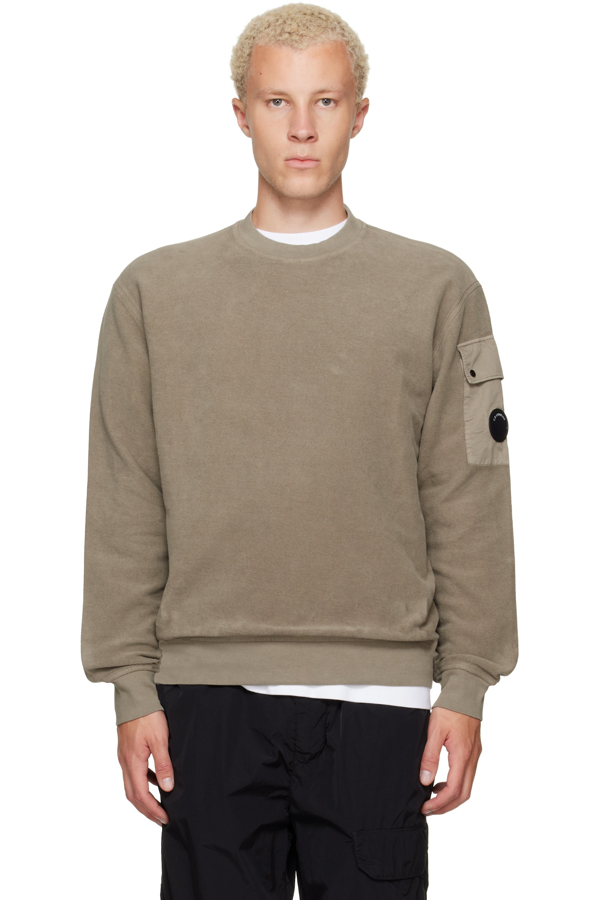 C.P. Company - Taupe Crew Neck Brushed Emerized Diagonal Fleece Sweatshirt