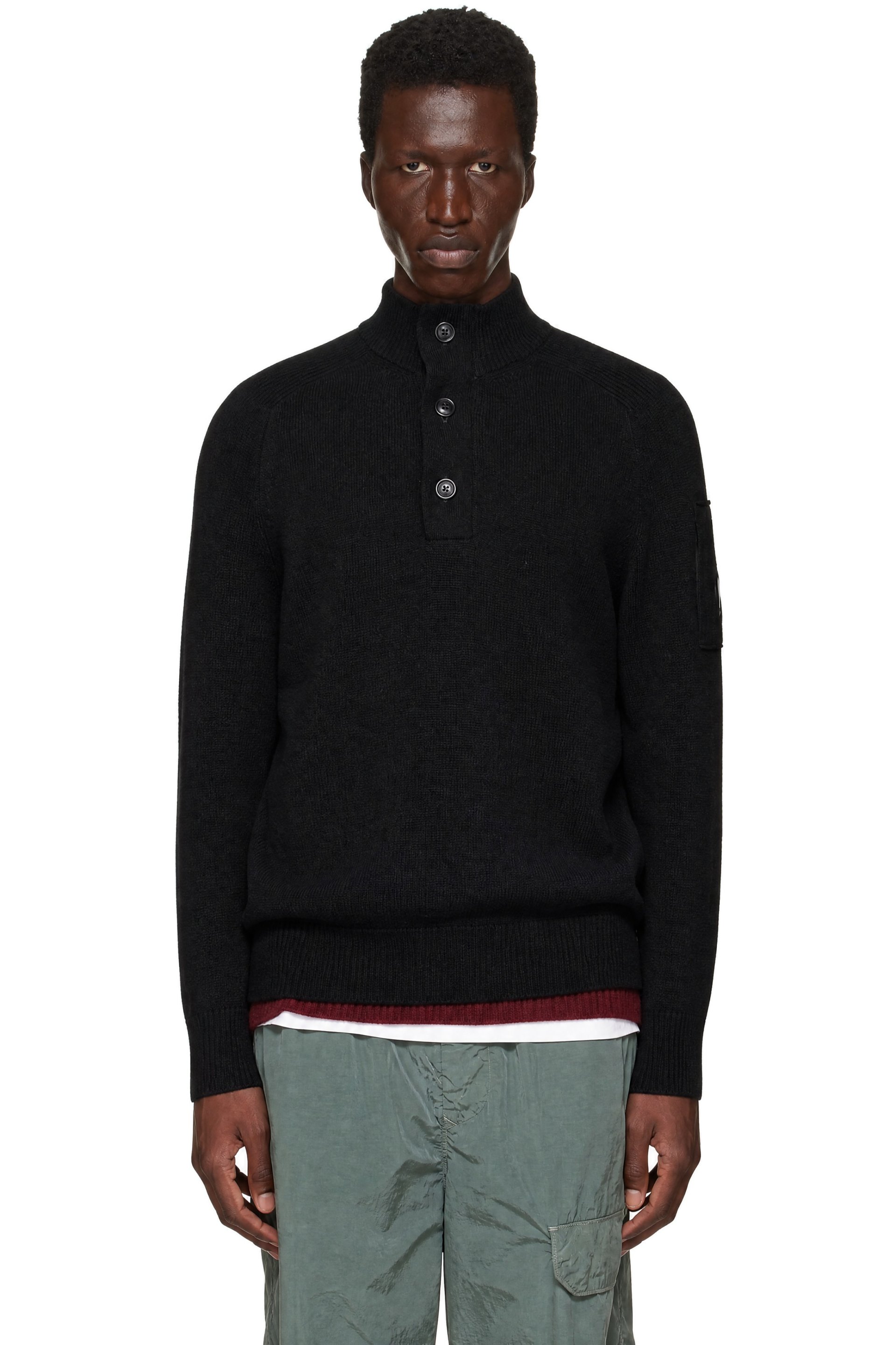C.P. Company - Black Lambswool GRS Half Button Sweater
