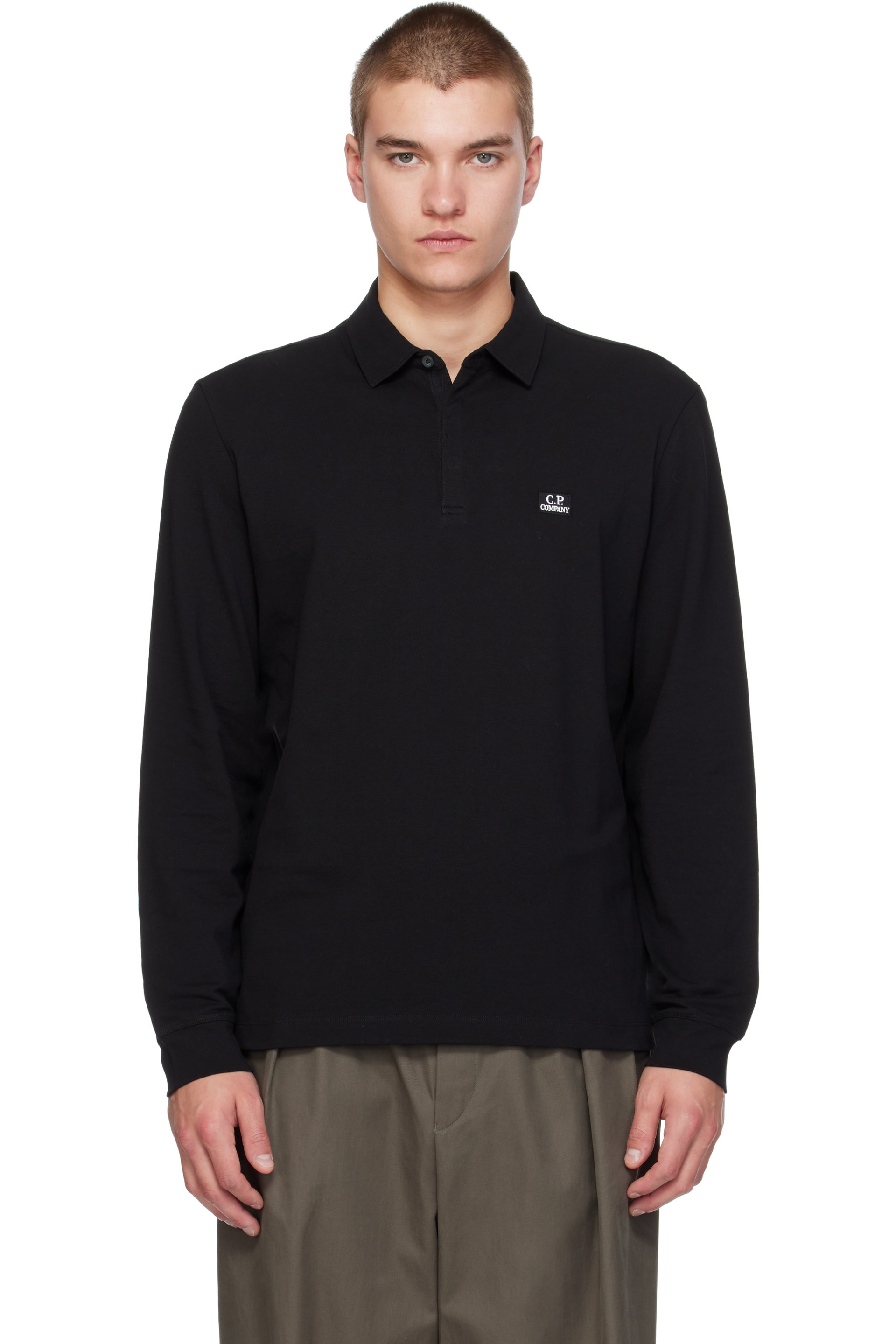 C.P. Company - Black Stretch Piquet Long Sleeve Polo