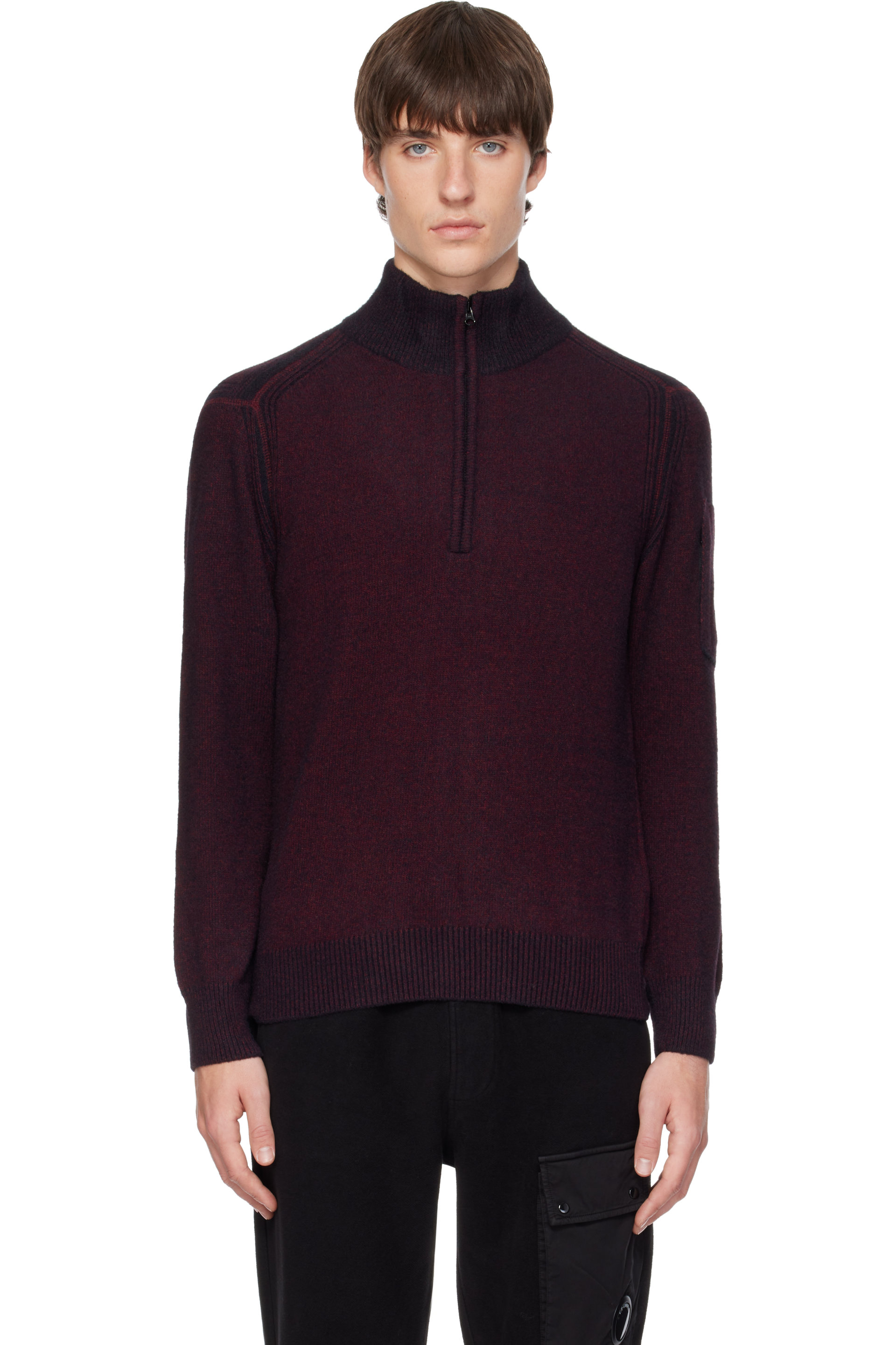 C.P. Company - Burgundy Polo Collar Knit Lens Sweater