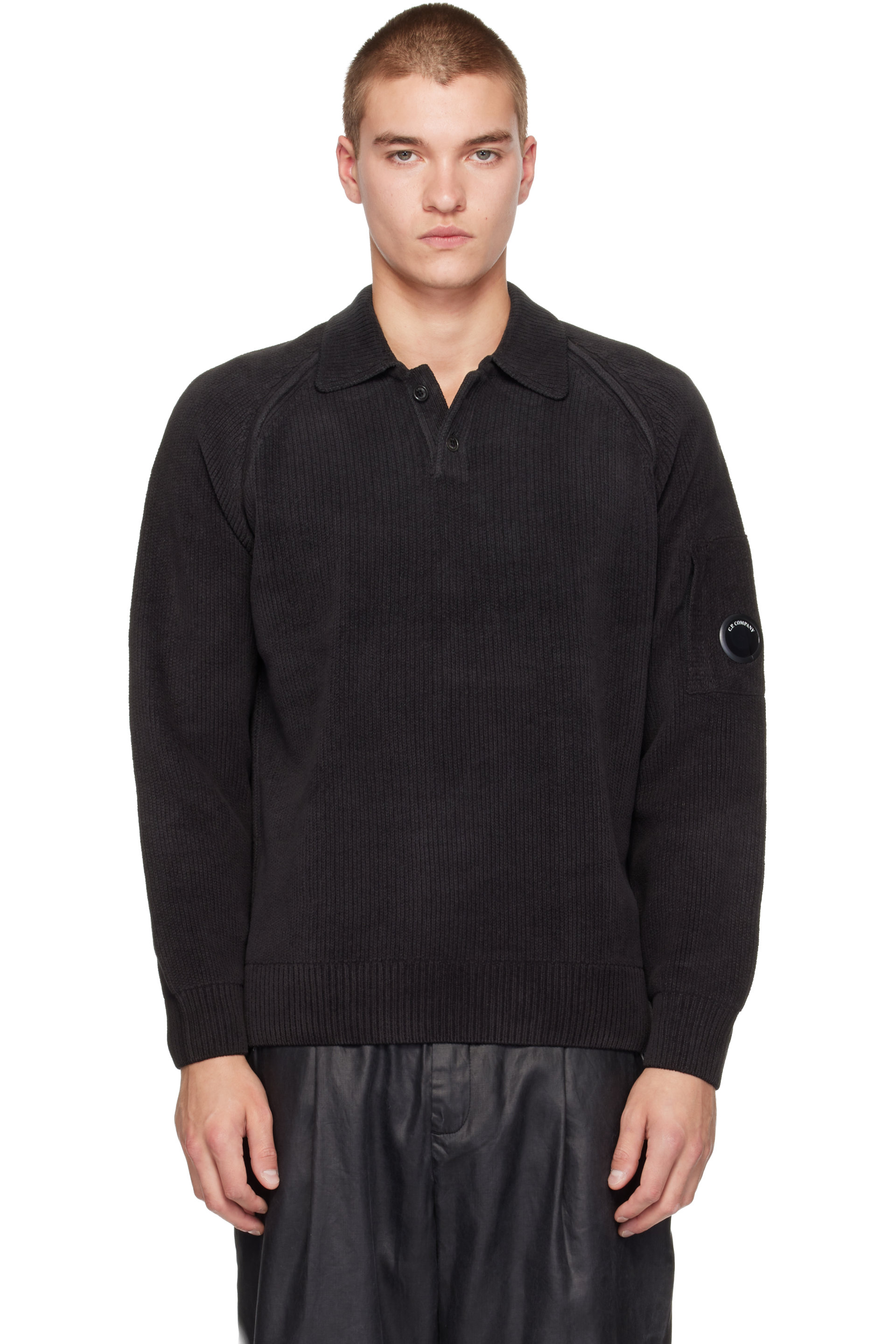 C.P. Company - Black Chenille Cotton Lens Polo