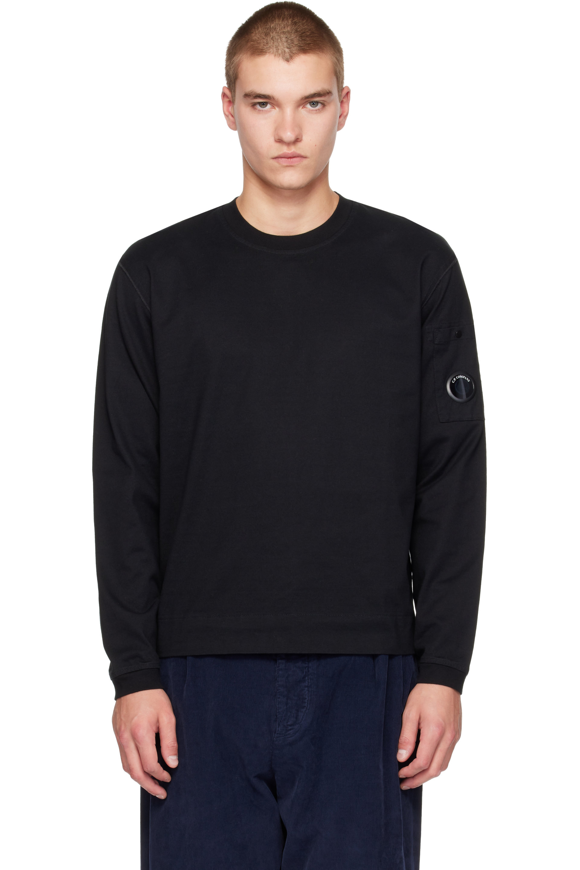 C.P. Company - Black 30/2 Mercerized Jersey Twisted Lens Long Sleeve T-shirt
