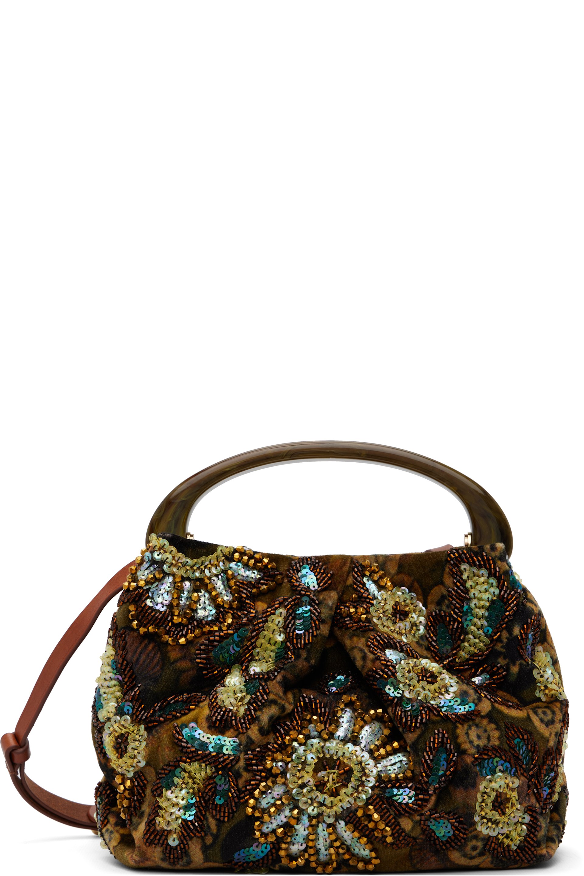 Dries Van Noten - Khaki Small Embellished Resin Handle Bag