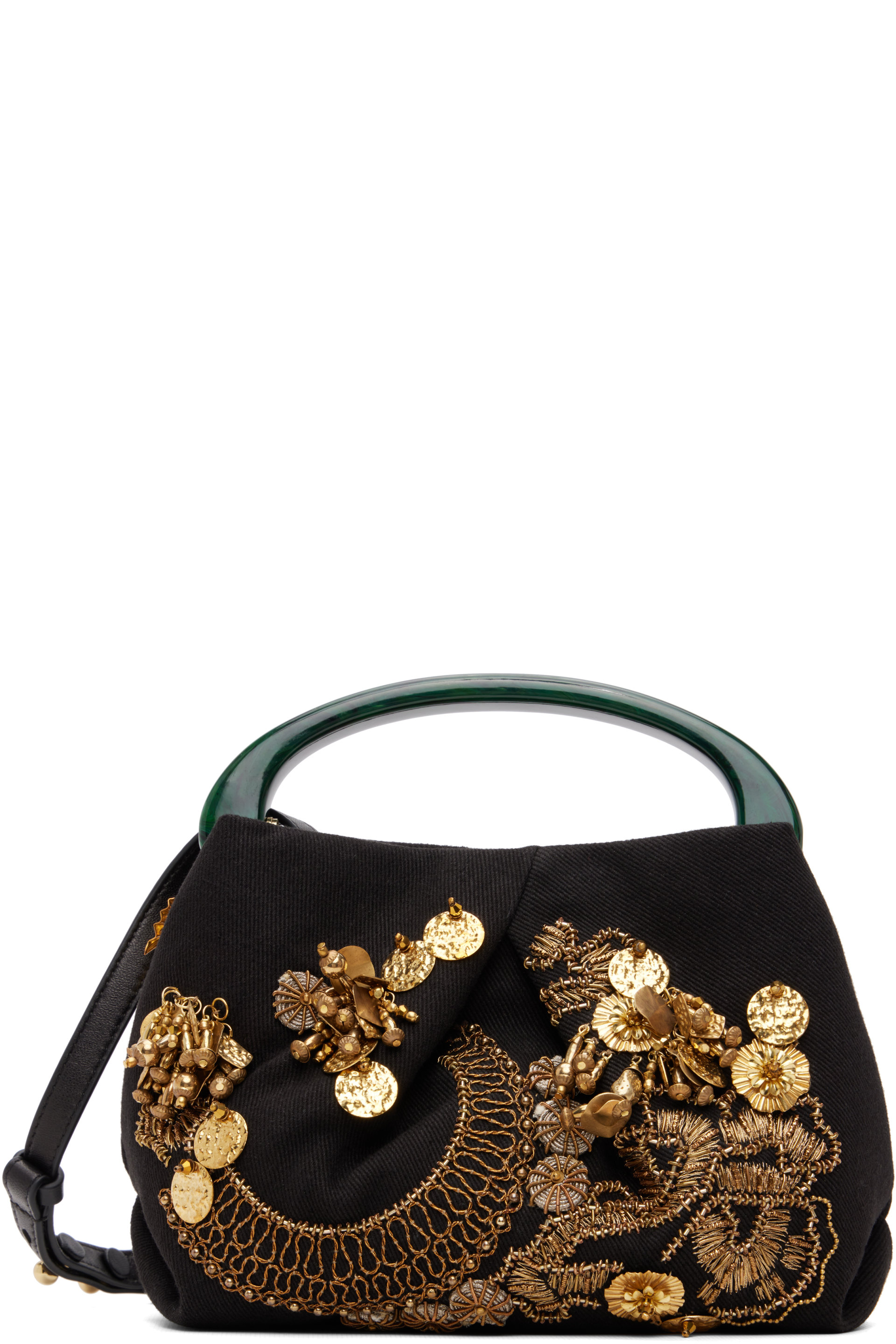 Dries Van Noten - Black Small Embroidered Fold Bag