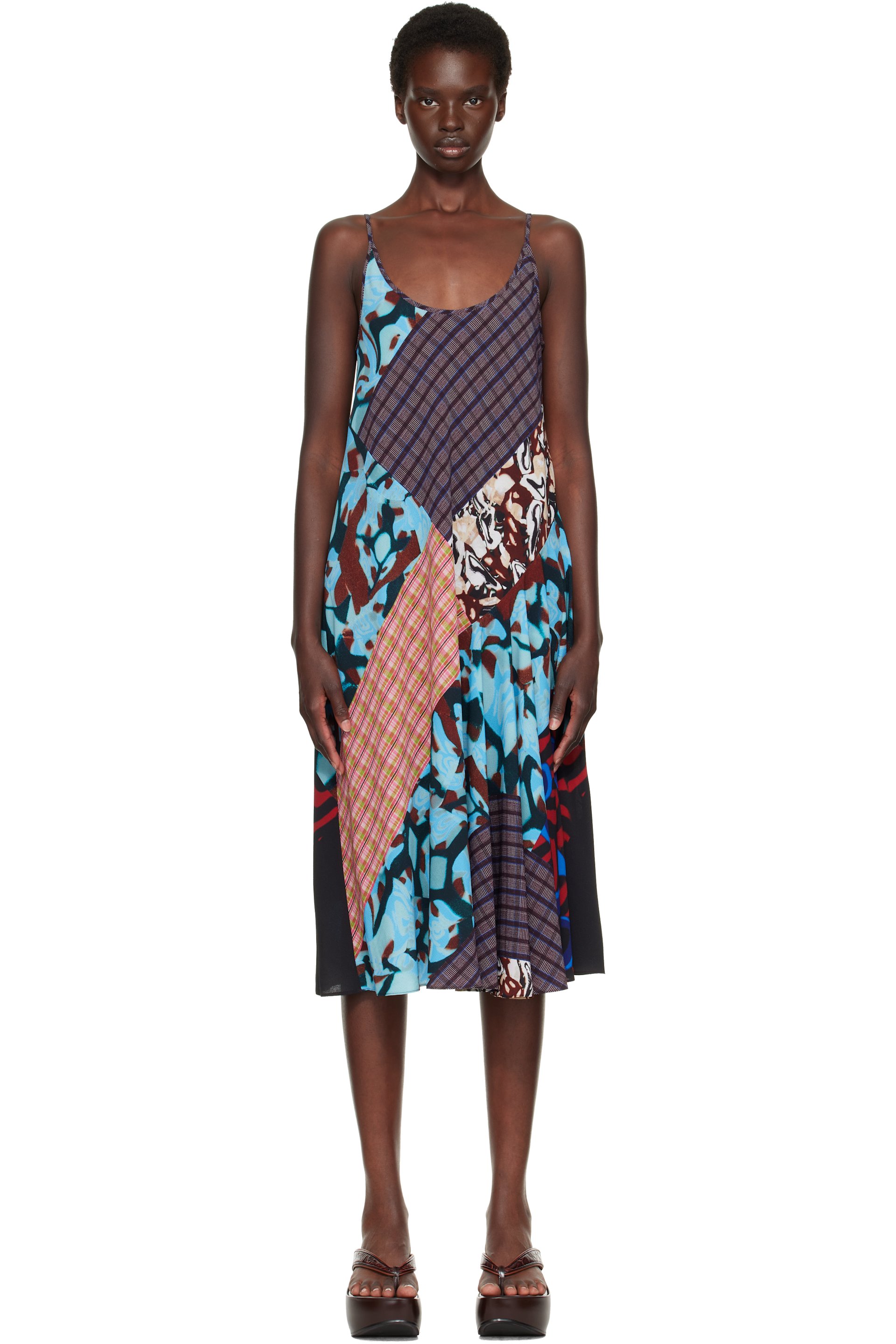 Dries Van Noten - Red & Blue Printed Slip Midi Dress