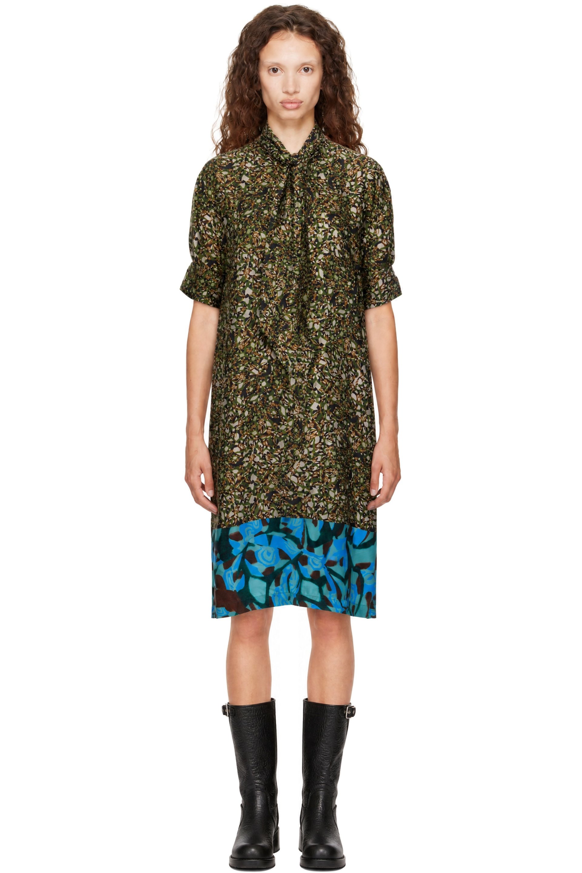 Dries Van Noten - Khaki Viscose Shirt Midi Dress