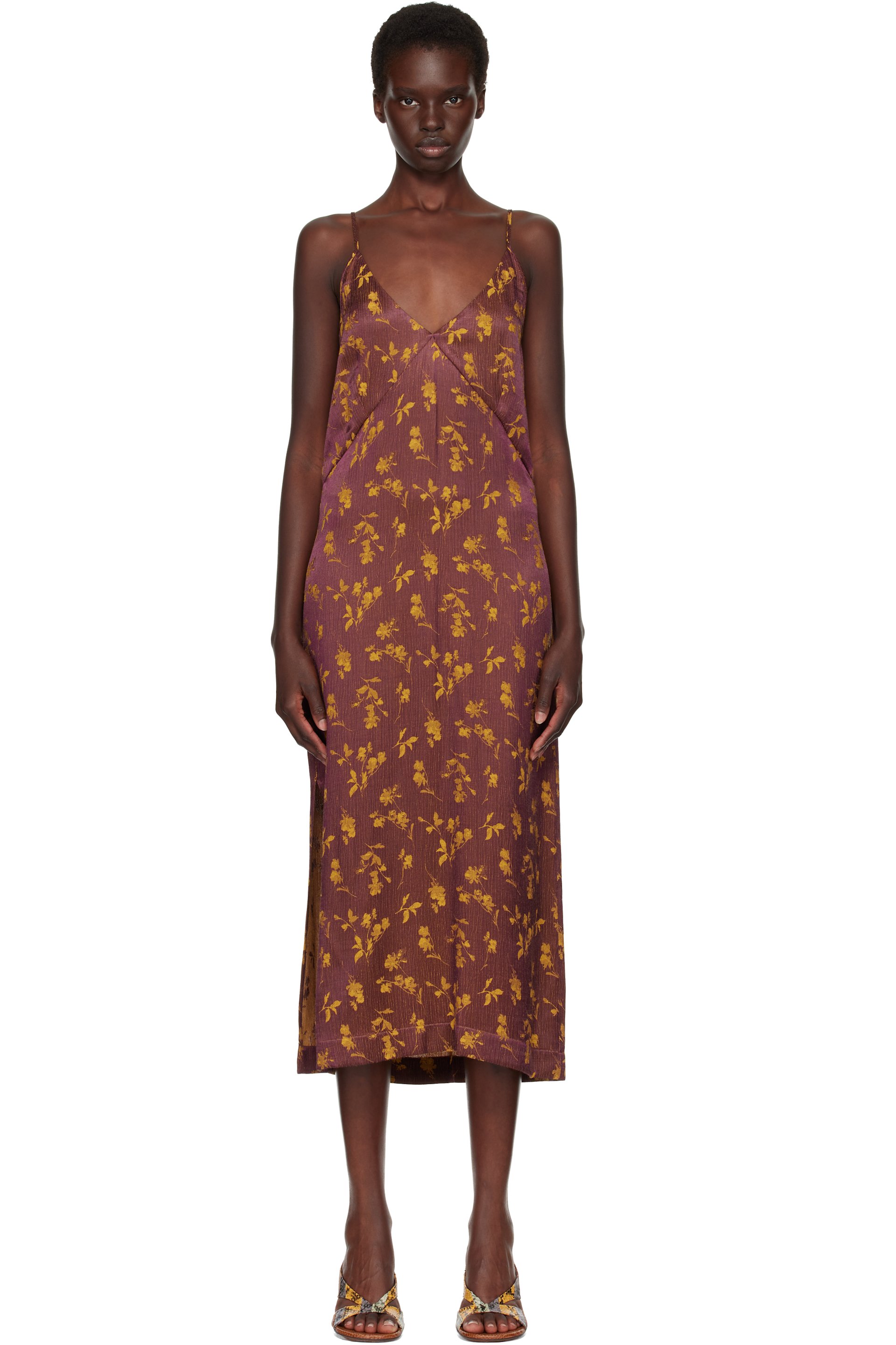Dries Van Noten - Burgundy Jacquard Midi Dress