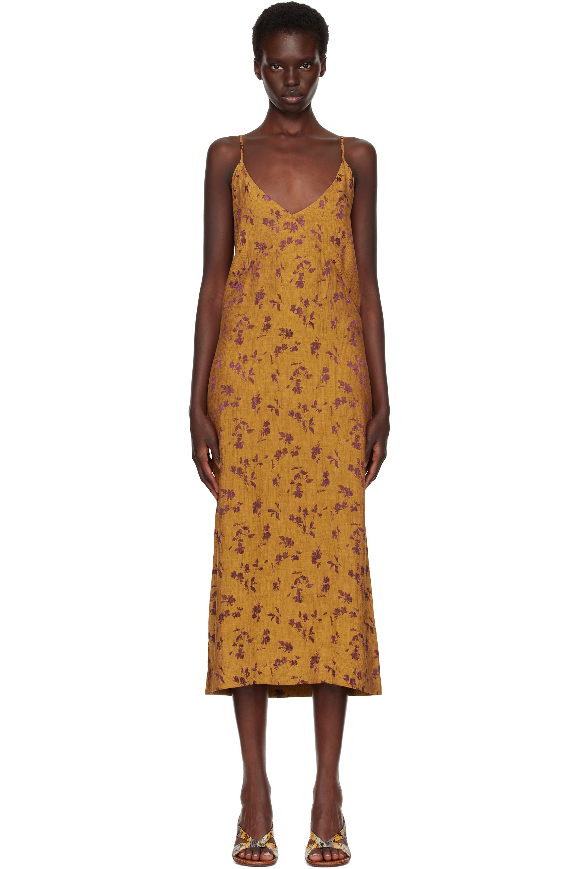 Dries Van Noten - Tan Jacquard Midi Dress