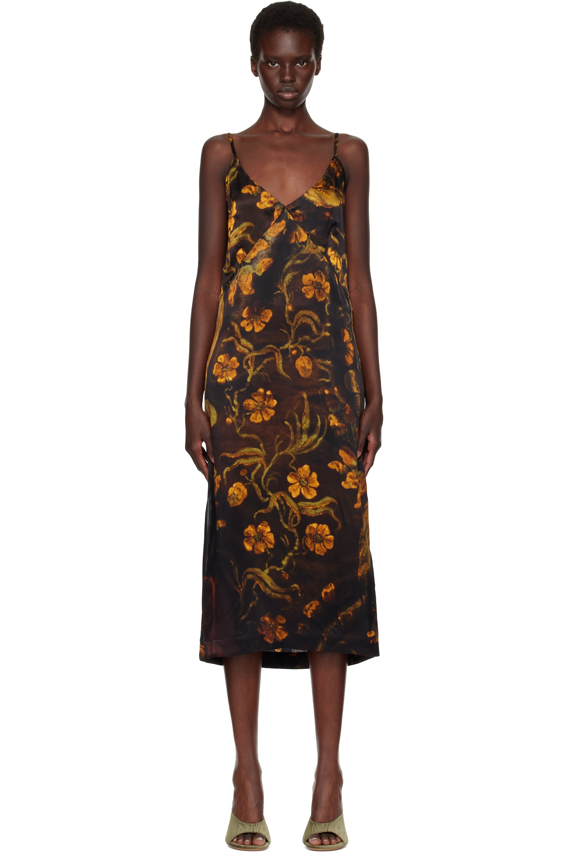 Dries Van Noten - Black Satin Midi Dress