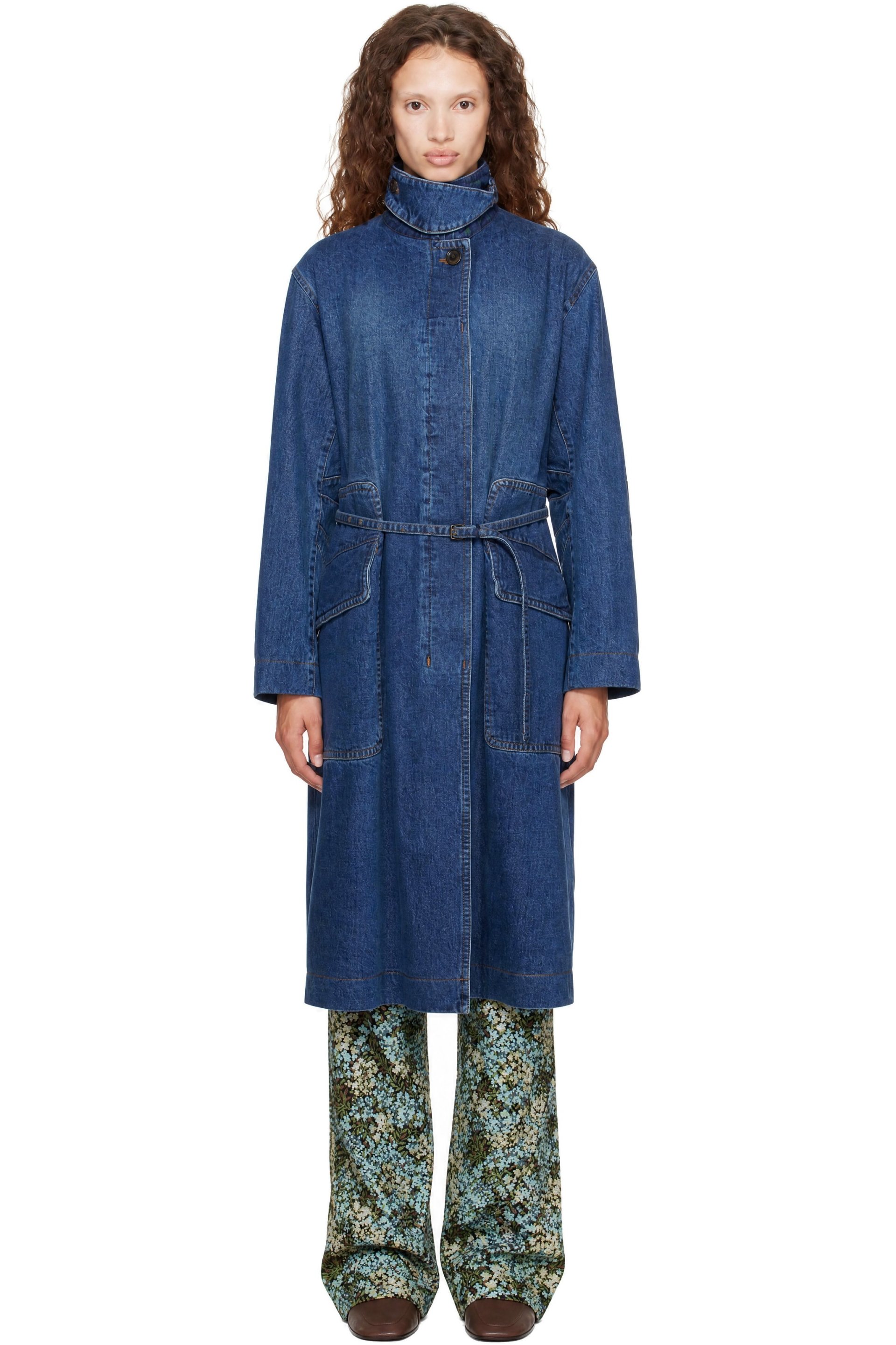 Dries Van Noten - Blue Belted Denim Coat