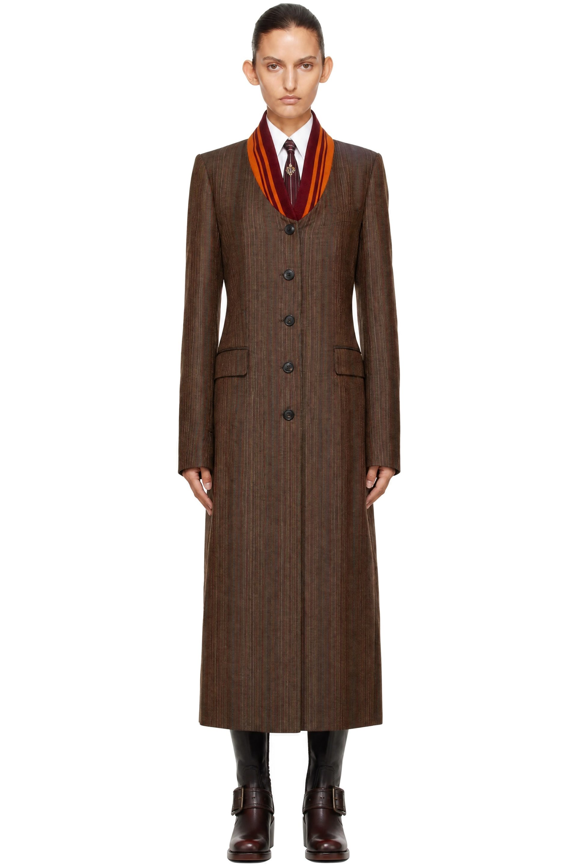 Dries Van Noten - Brown Pinstripe Wool Coat