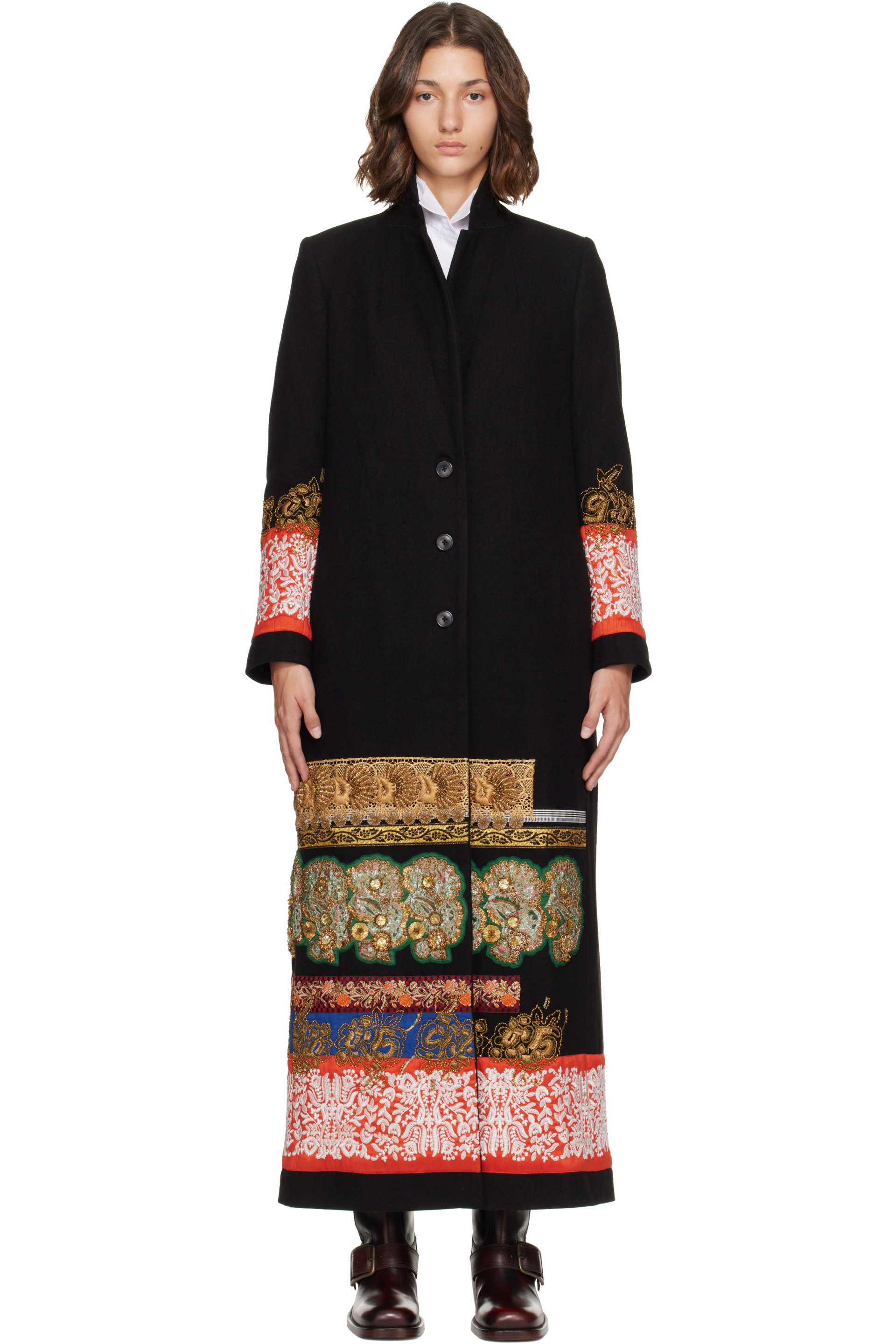 Dries Van Noten - Black Embroidered Wool Coat