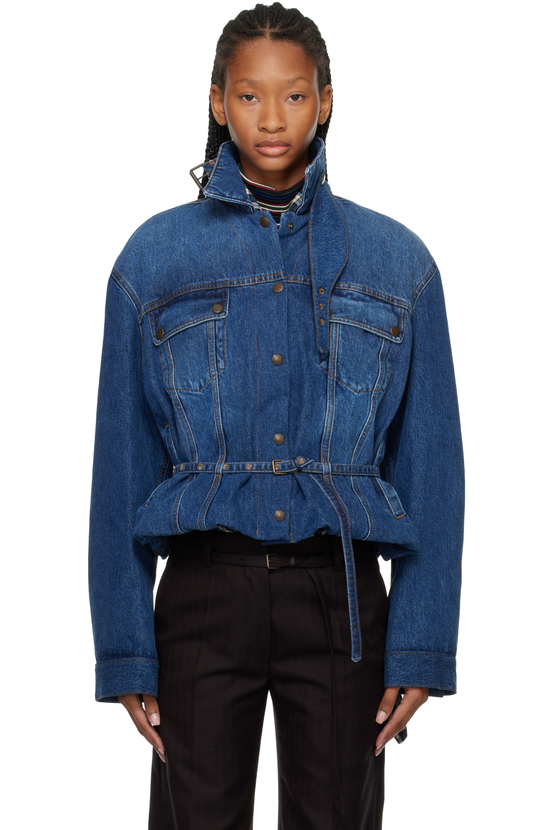 Dries Van Noten - Blue High Collar Denim Jacket
