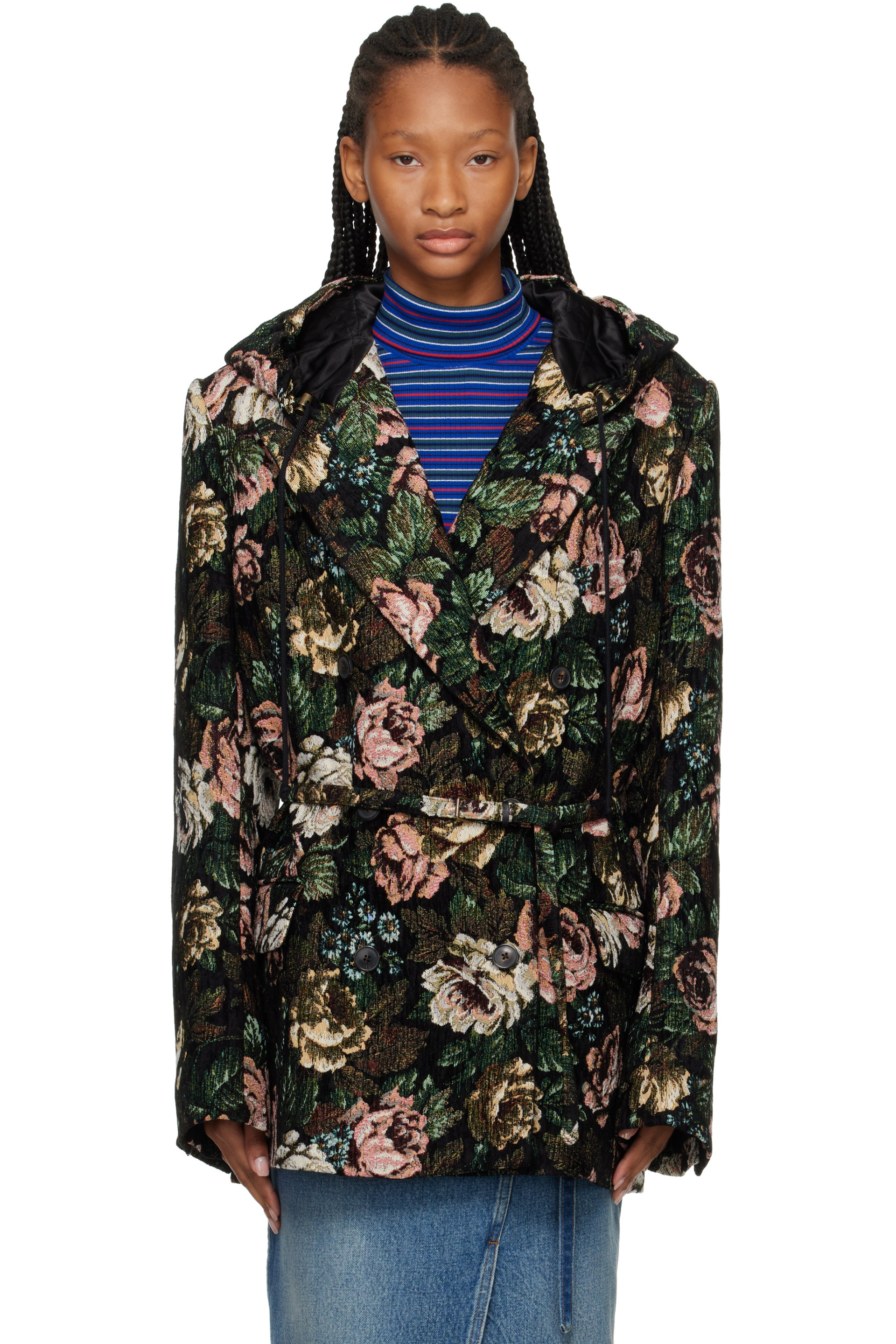 Dries Van Noten - マルチカラー フローラル フード付き ピーコート
