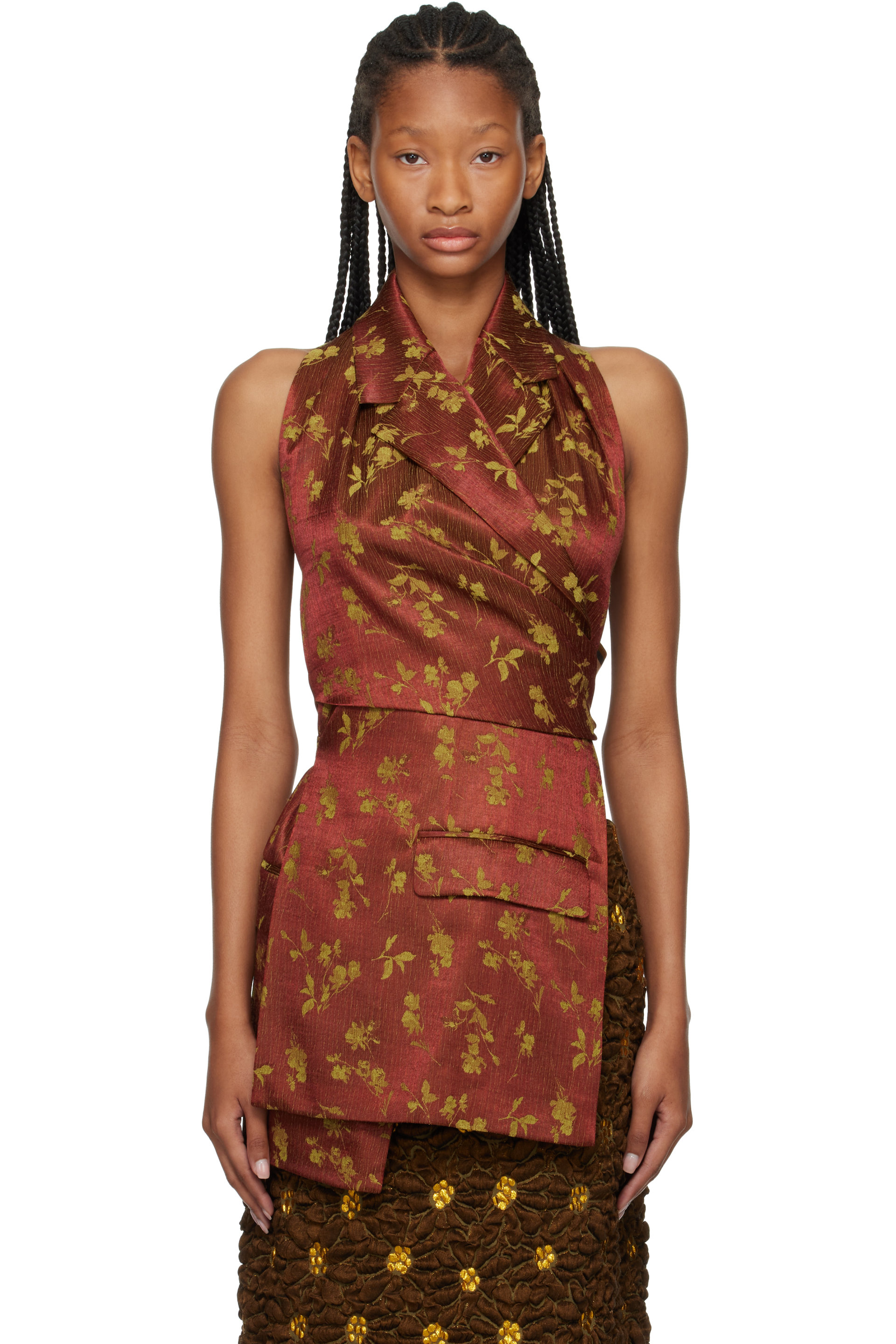 Dries Van Noten - Tan Backless Jacquard Blouse