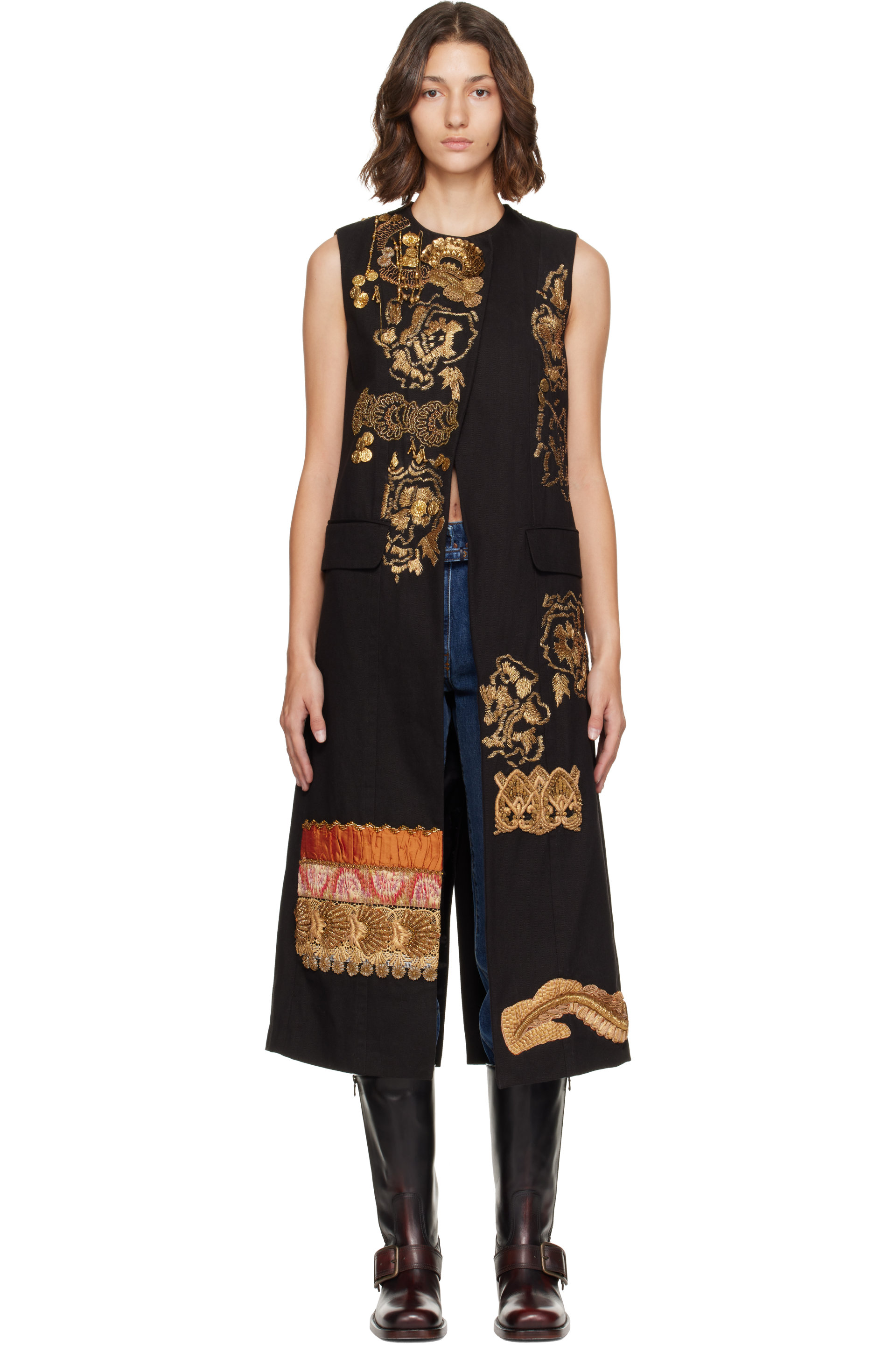 Dries Van Noten - Black Embroidered Sleeveless Coat