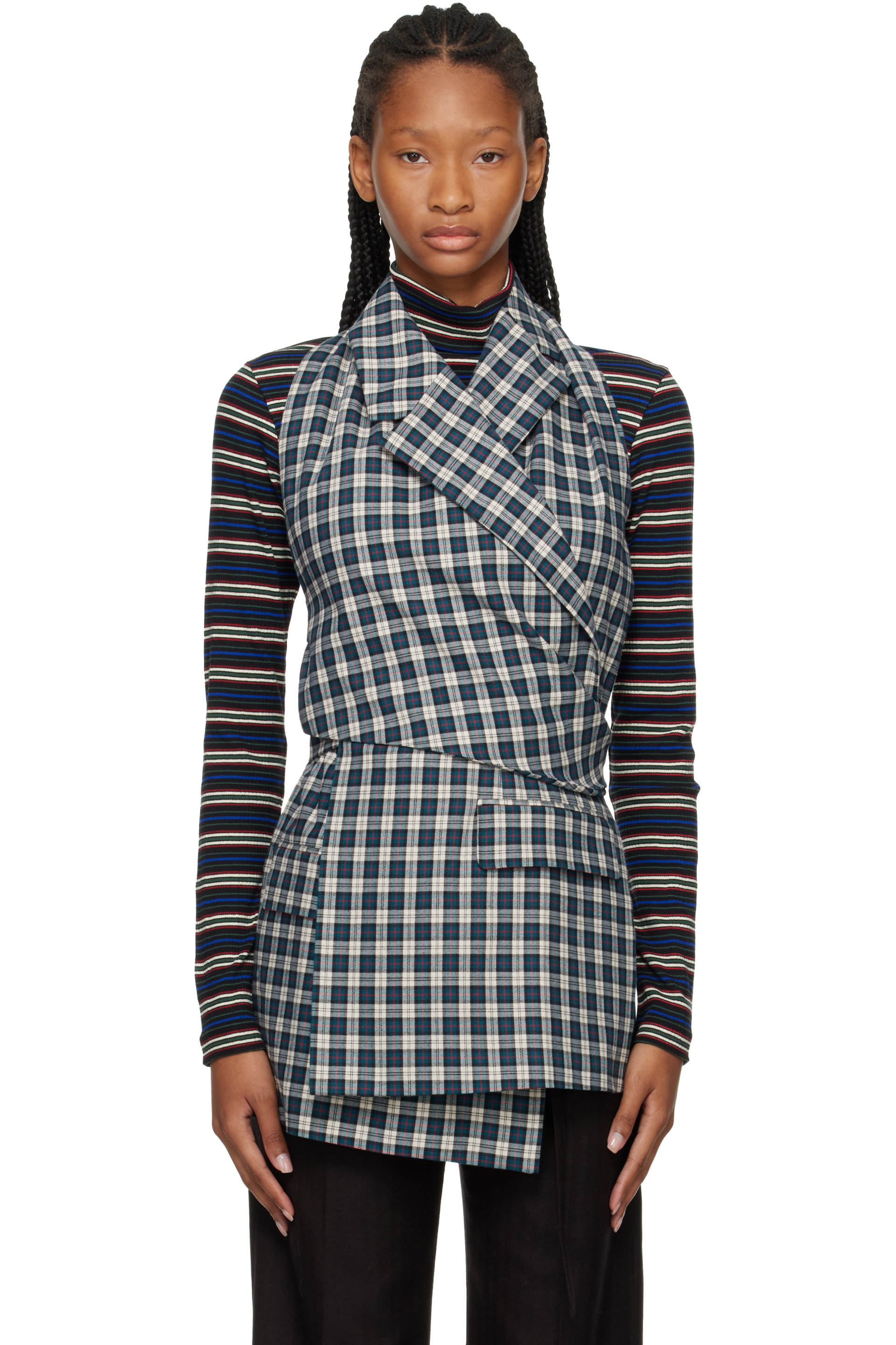 Dries Van Noten - Off-White & Green Backless Cotton Flannel Top