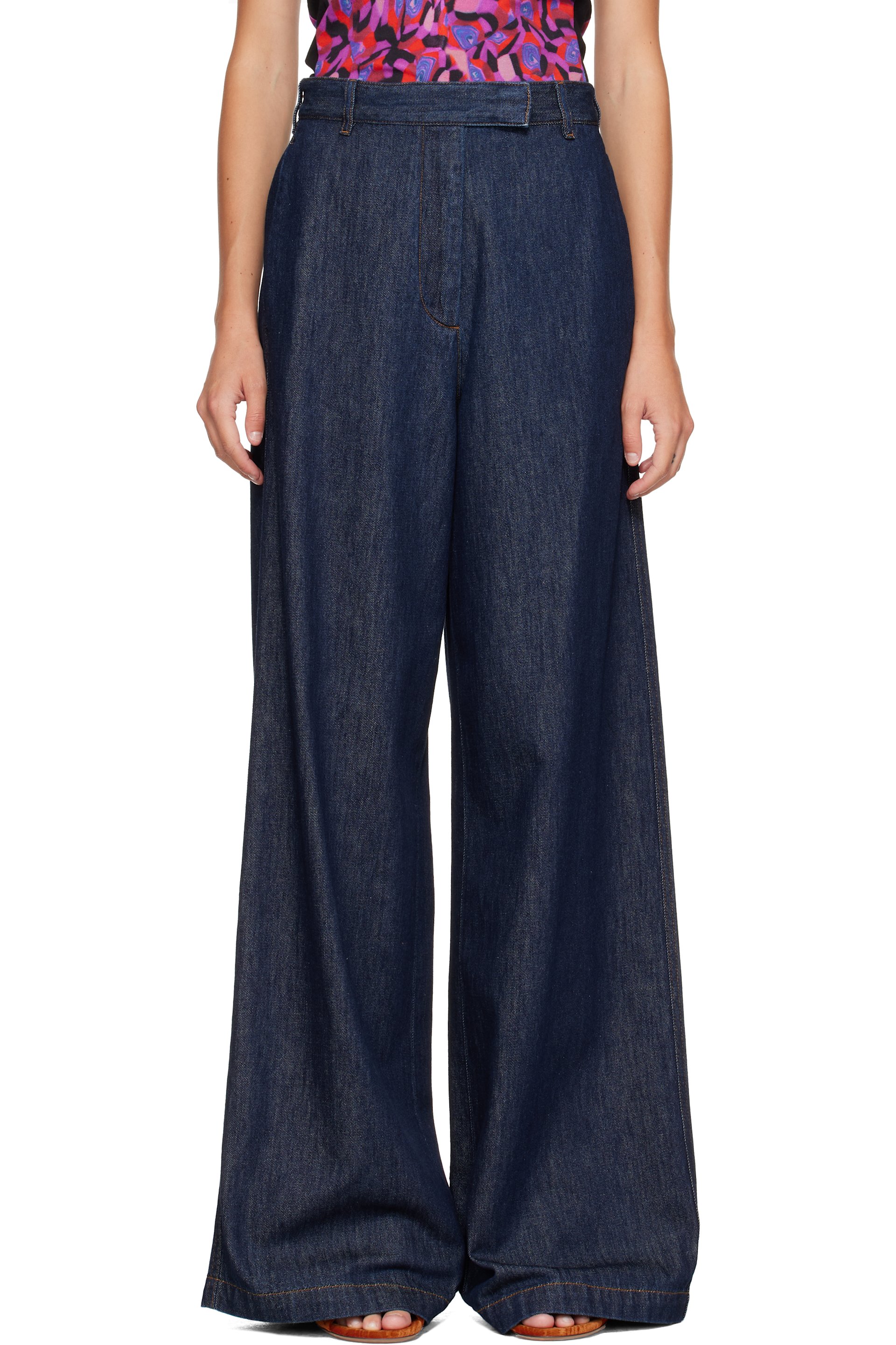 Dries Van Noten - Navy Wide Leg Denim Jeans