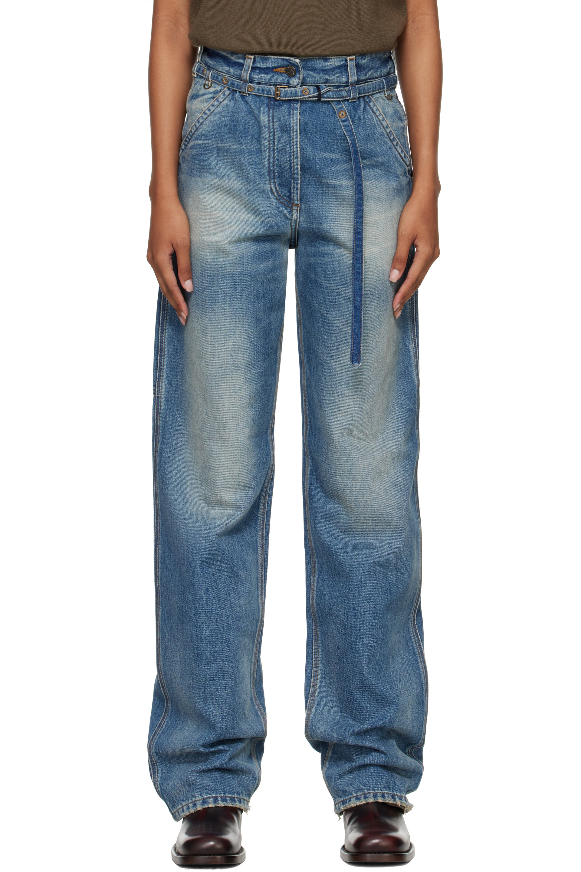 Dries Van Noten - Blue Belted Wide-Leg Jeans