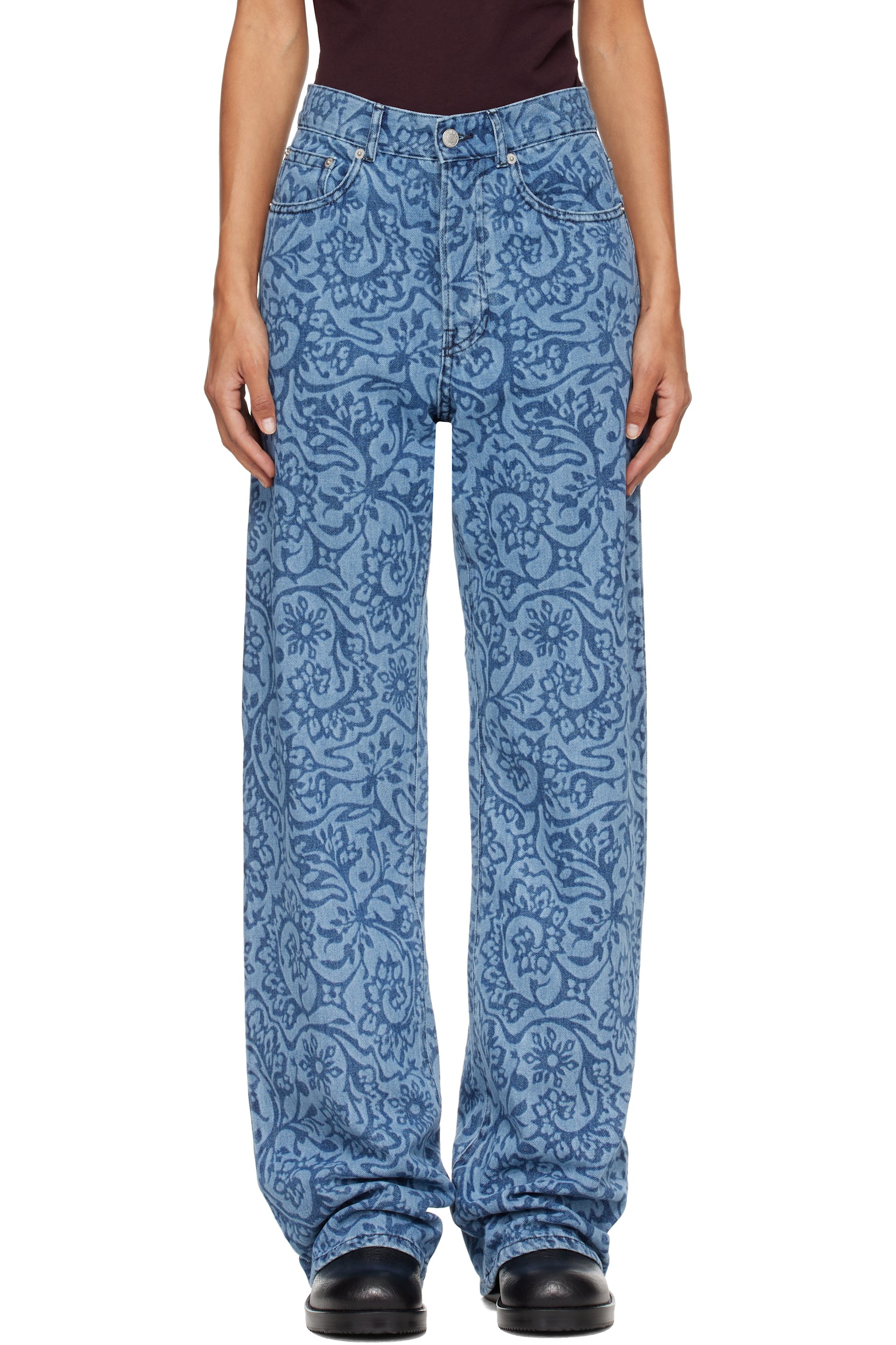 Dries Van Noten - 蓝色 Floral 牛仔裤