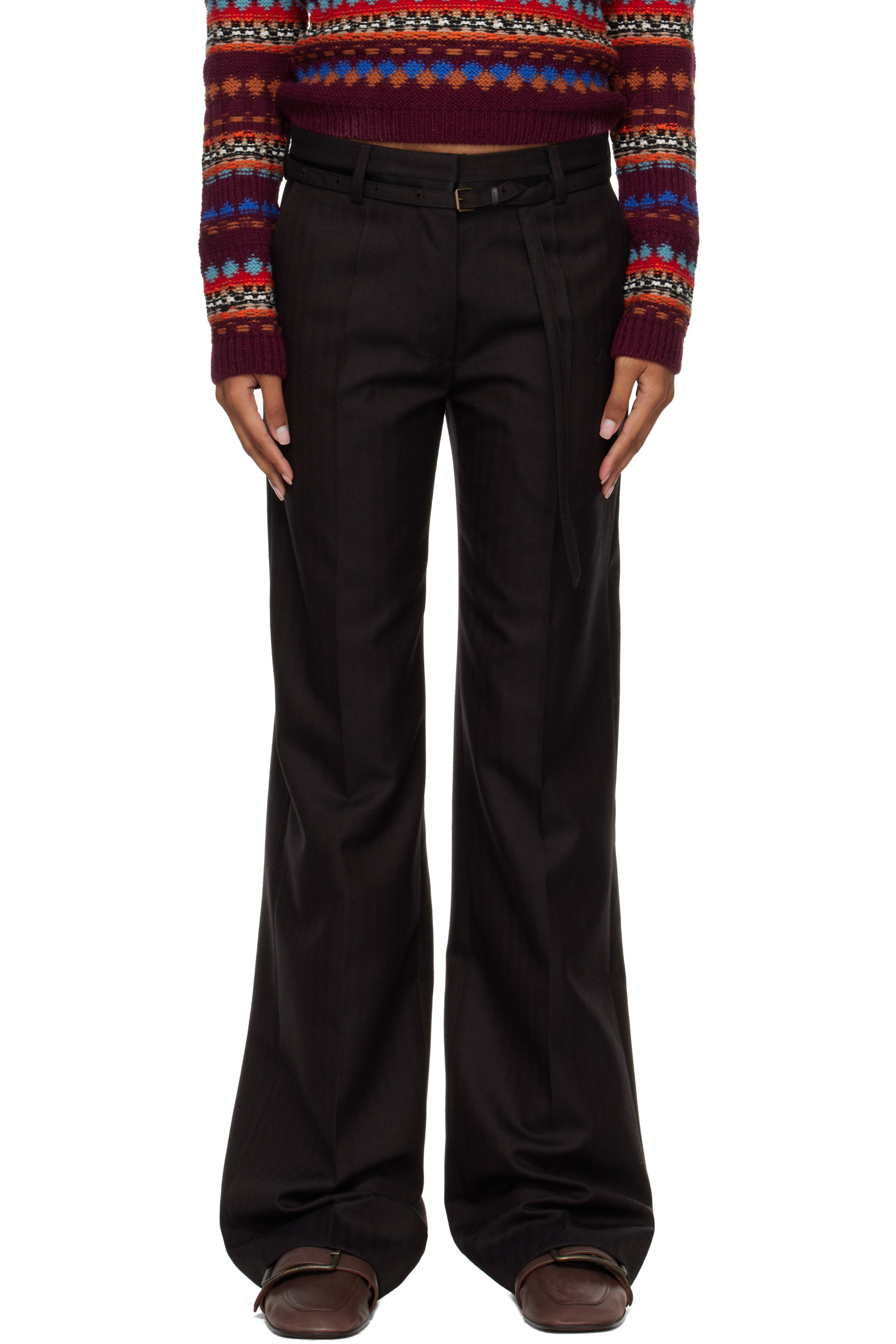 Dries Van Noten - Brown Wool Herringbone Trousers