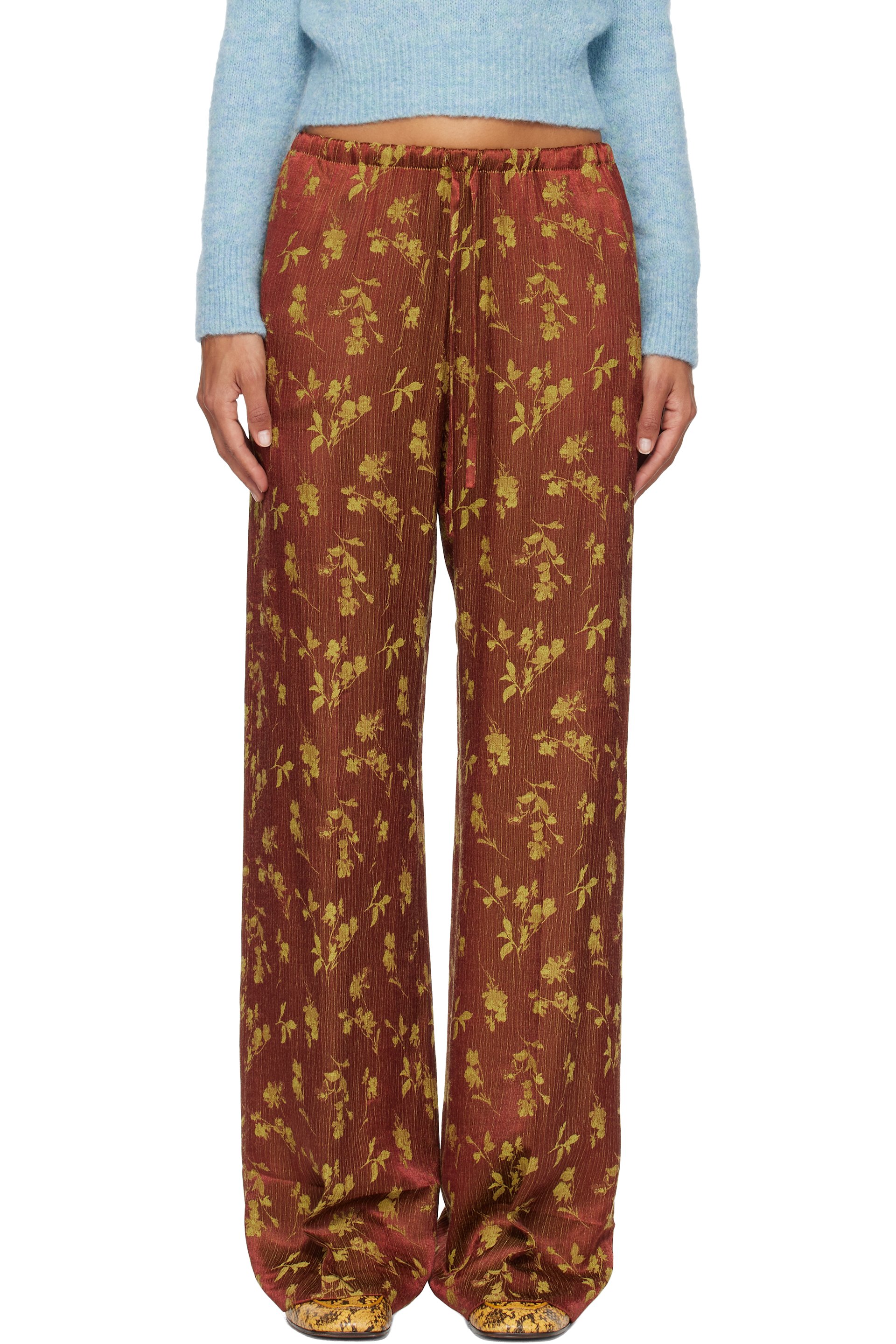 Dries Van Noten - 棕色 Elasticated Jacquard 长裤