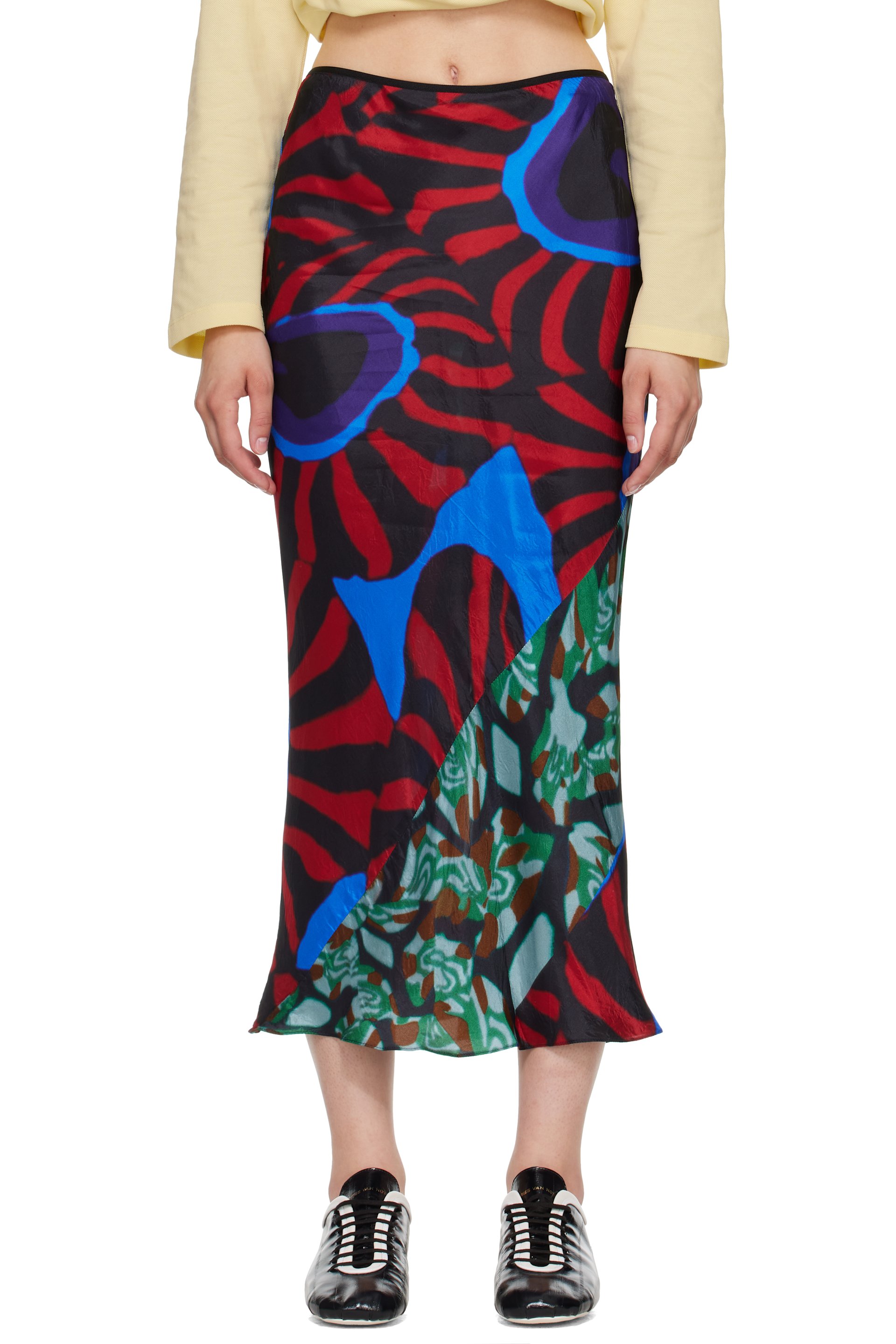 Dries Van Noten - Red & Blue Printed Midi Skirt