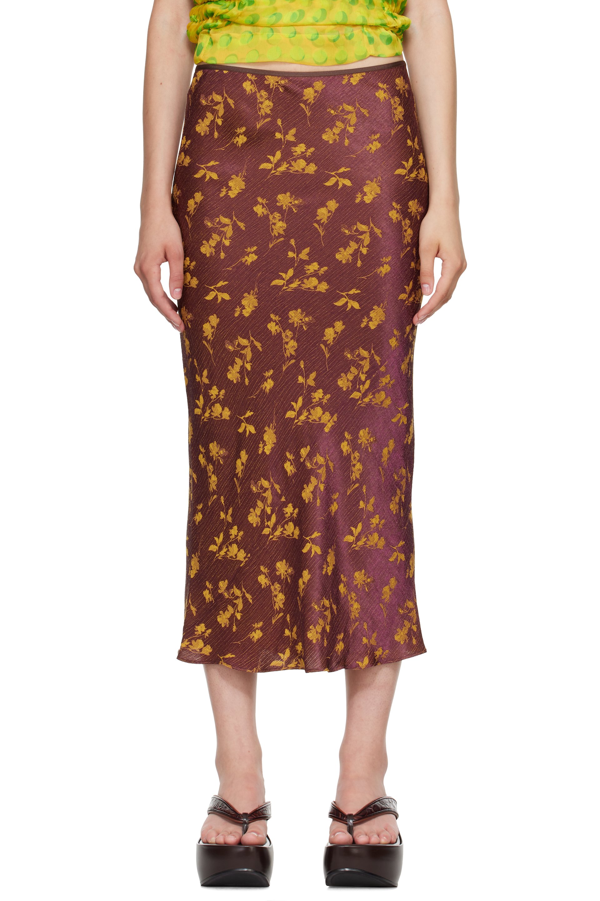 Dries Van Noten - Yellow & Purple Floral Midi Skirt