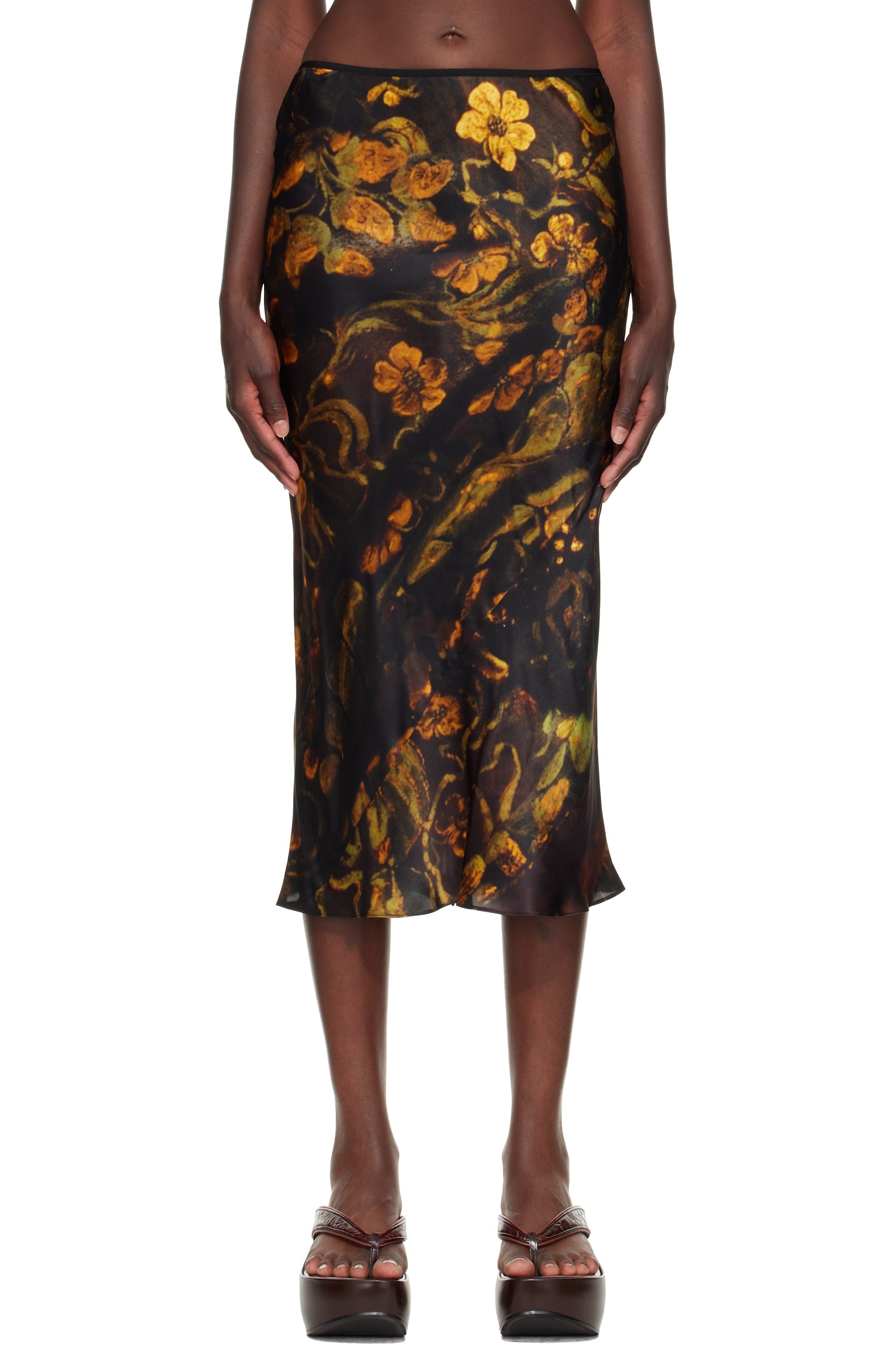 Dries Van Noten - Black Floral Midi Skirt