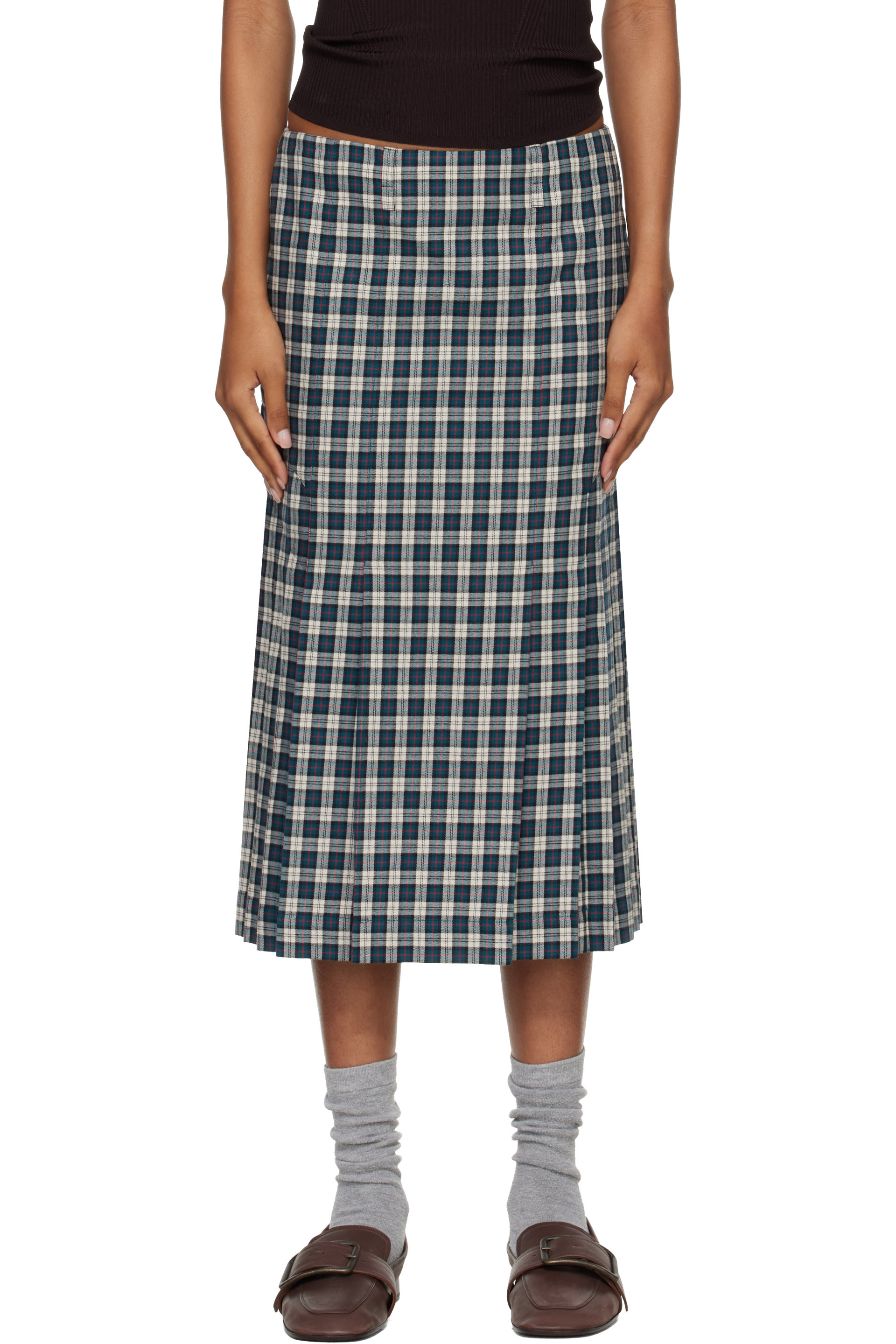 Dries Van Noten - Green & Off-White Flannel Midi Skirt